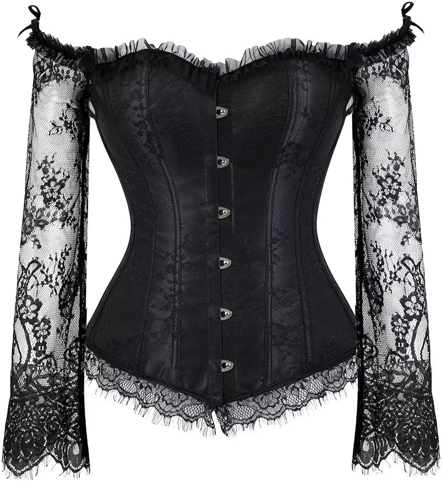 Jutrisujo Corset Top Skirt Set Dress Bustier Lace Long Sleeves Floral Plus Size Costume Women
