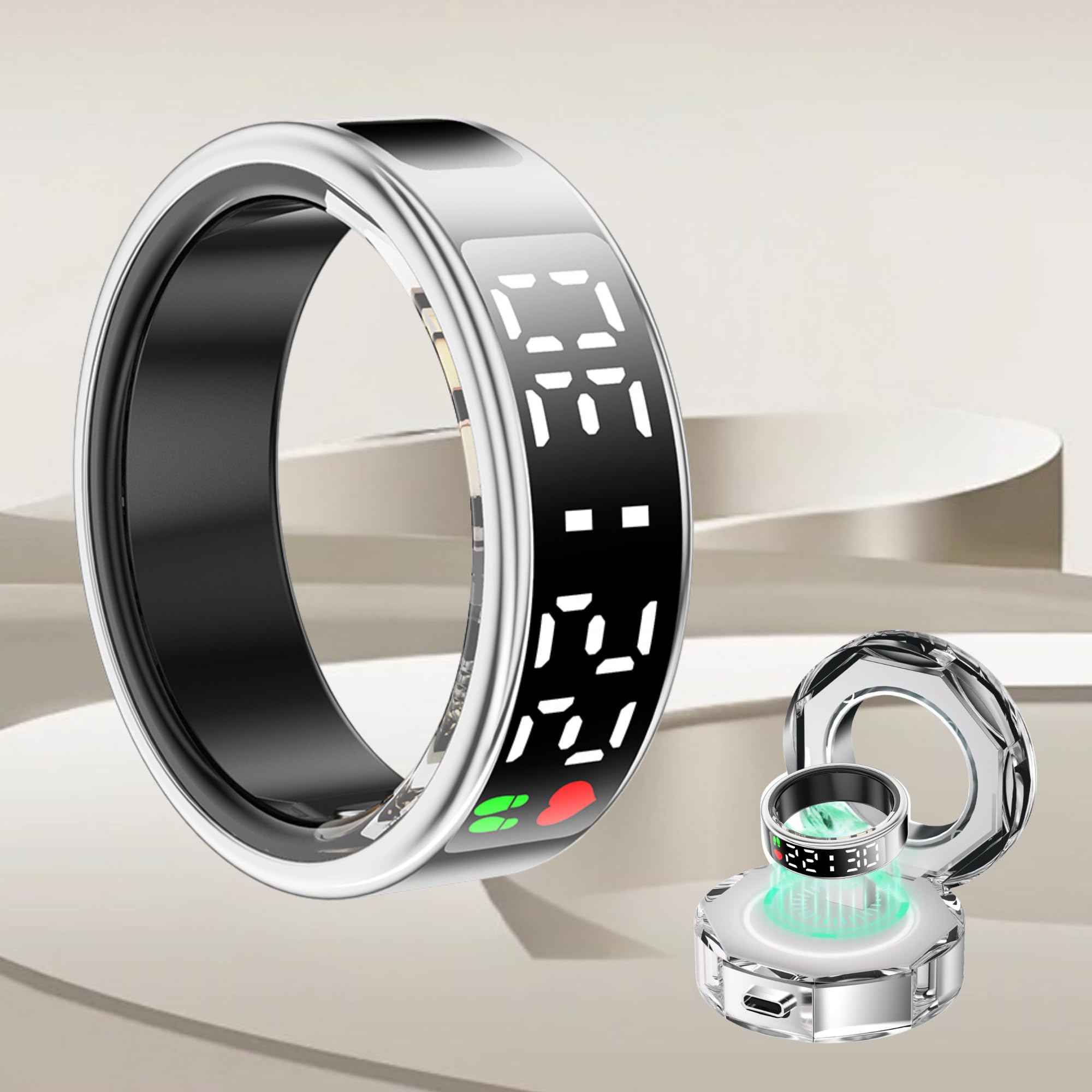 smartia - Anillo Inteligente con Pantalla Tactil, Smart Ring para Hombre y Mujer, Anillo Inteligente con Actividad Fitness y Control de Salud, Monitoriza tu Sueño, Incluye Puerto DE Carga (Plata, 9)