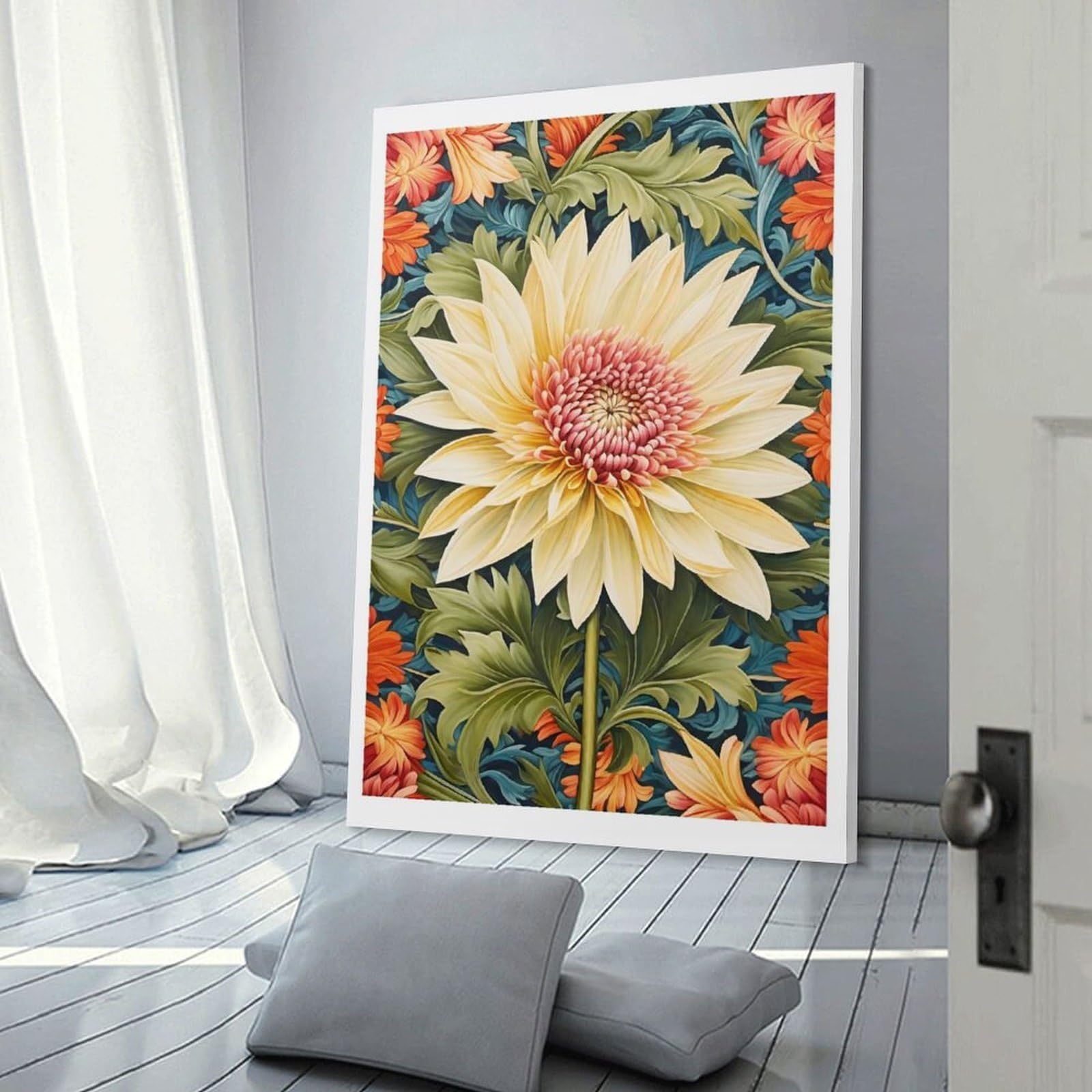Junmoney Yellow Chrysanthemum Canvas Wall Decor, 24x36inch(60x90cm), for New Homes, Bedrooms Or Workspaces, Gift Idea for Housewarming And Birthdays