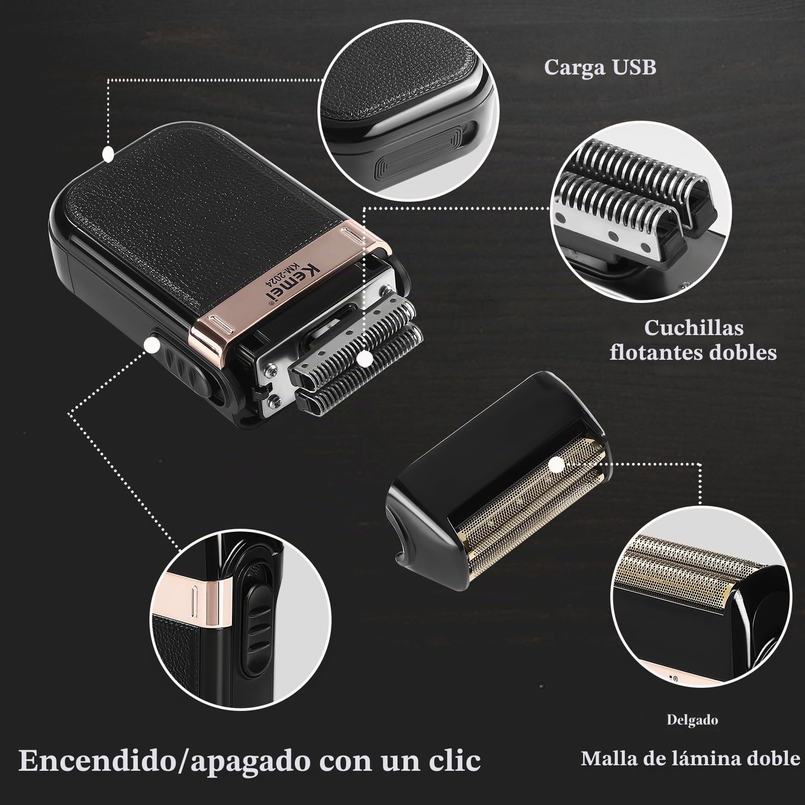 KEMEI Kit Barbería Profesional 3 en 1, Maquina de Cortar Pelo Hombre | Recortadora de Barba Inalámbrico, Afeitadora Eléctrica de Láminas, Carga USB, Cuchillas de Acero, 1071+PG2299+2024