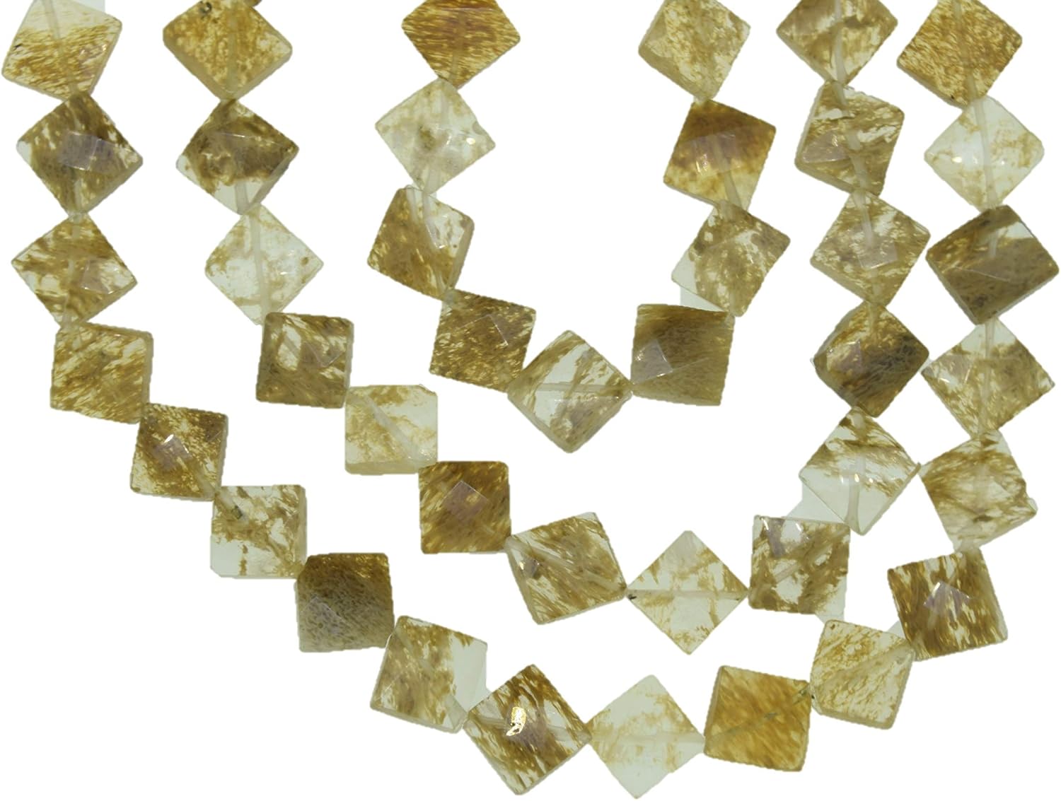 Golden Rutilated Quartz Corner Drilled Faceted Square Briolette Gemstone Beads For Jewelry Making, Jewelry Supplies, Rutilated Quartz Beads 18x18mm Size, 1 Strand Each Of 16" Length