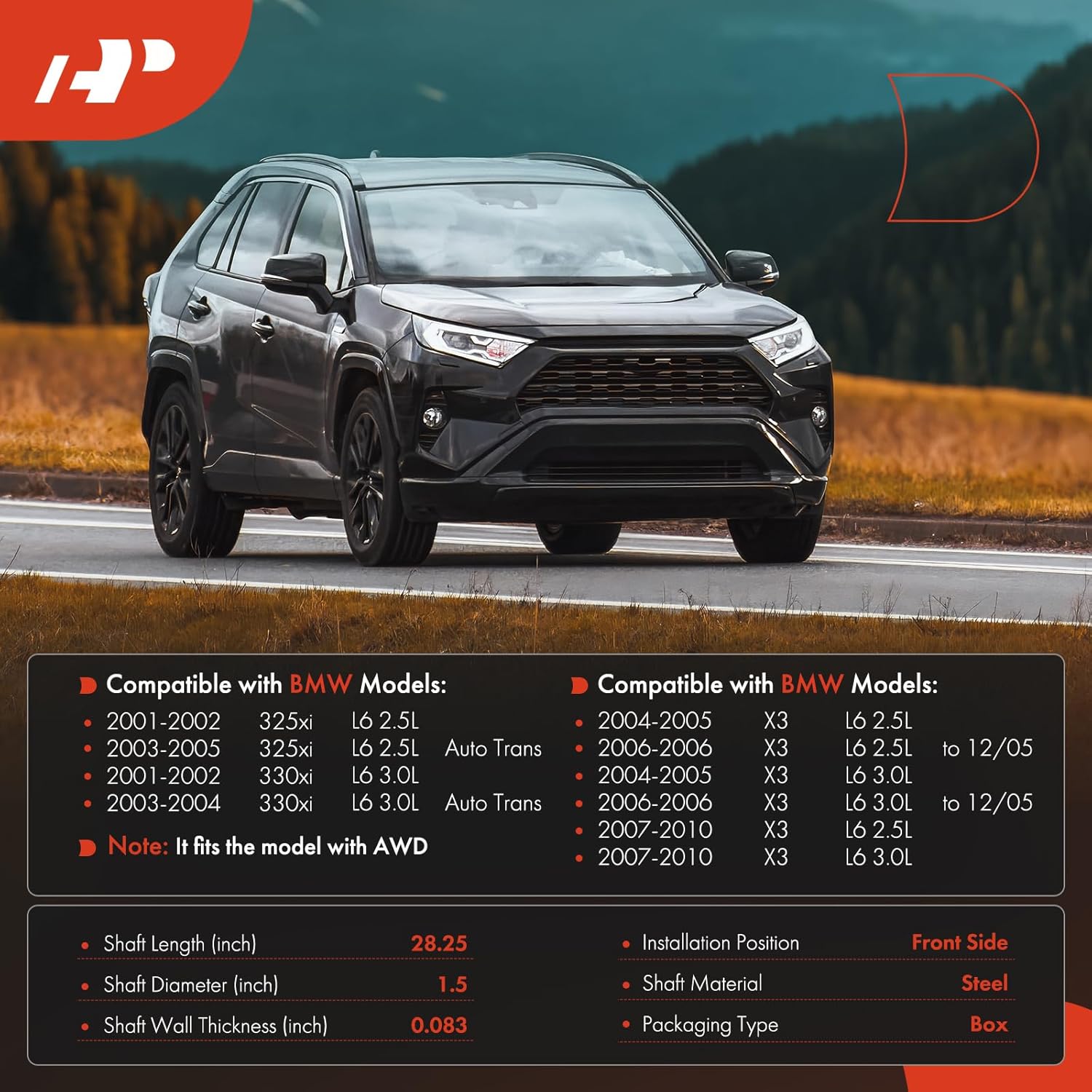 A-Premium Front Complete Drive Shaft Propeller Shaft Driveshaft Assembly Compatible with BMW 325xi 2001-2005, 330xi 2001-2004, X3 2004-2010, AWD, Replace# 26207525969, 26207502968