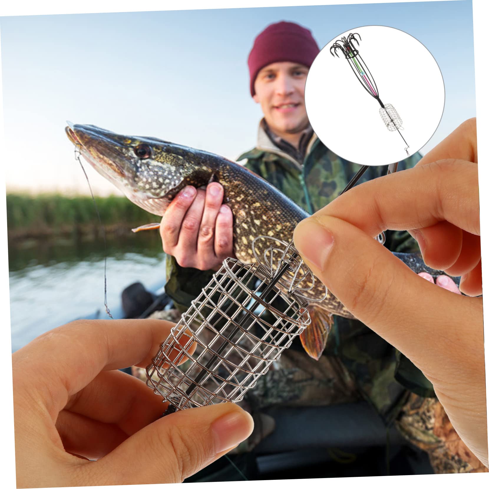 Happyyami 1Pc Portable Fishing Bait Cage Lightweight Fishing Basket for Outdoor Fishing Activities Durable Bait Release Mechanism for Catching Fish and Crawfish