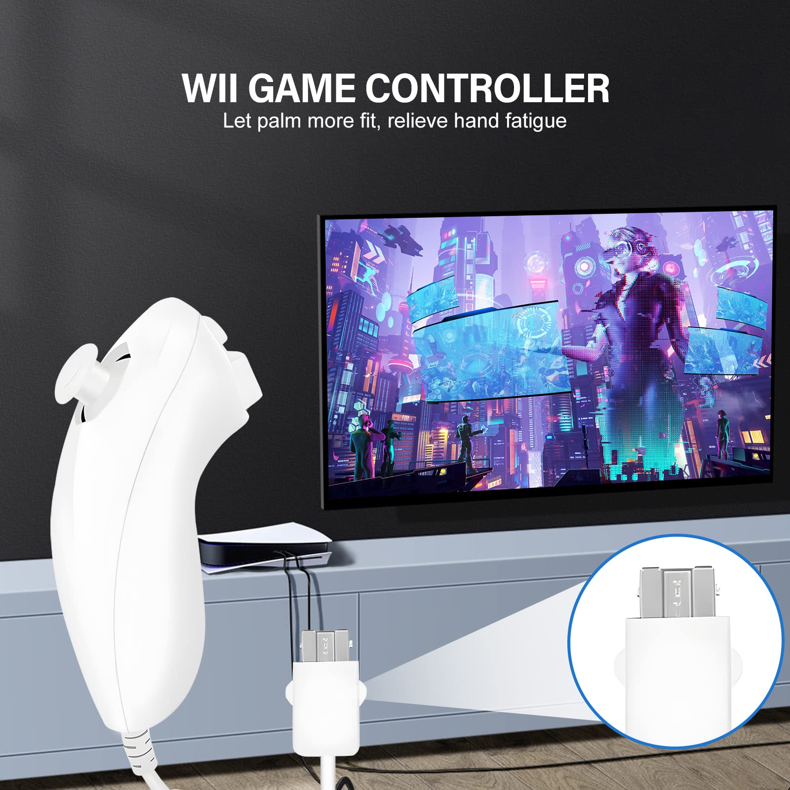 Sporgo Lot de 2 manettes Nunchuk pour Wii U Video Gamepa, manette Nunchaku droite avec Motion Plus, contrôleur Nunchuck de rechange parfaitement compatible avec la console Wii et Wii U