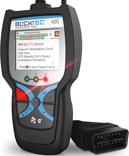 BLCKTEC 420 Bluetooth OBD2 Scanner Diagnostic Tool - Vehicle Code Reader for Car - Clears Check Engine Light - Comes with Premium OBD App On IOS &