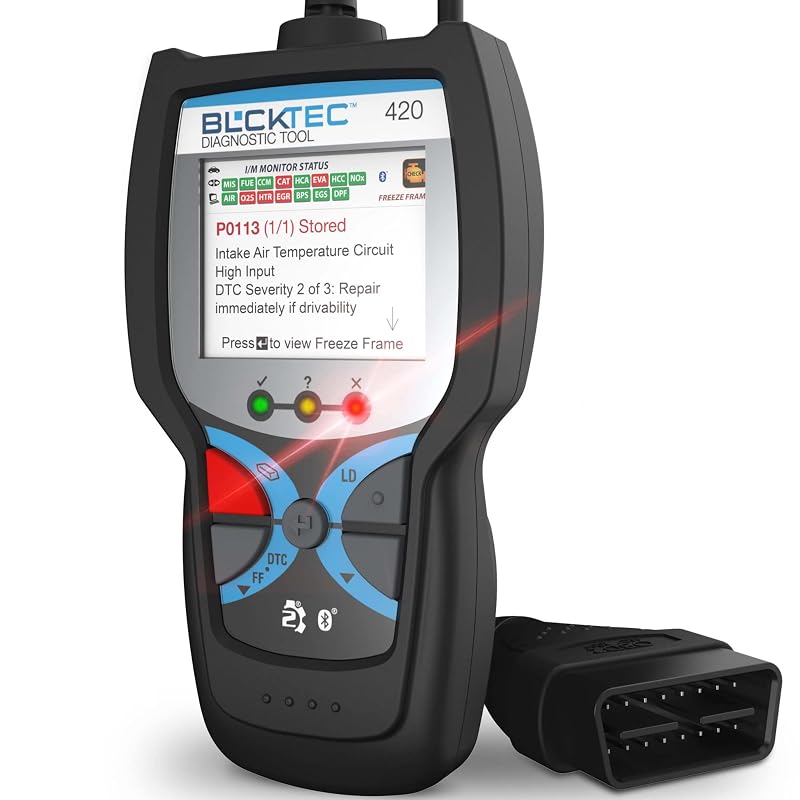 Scanner OBD2 Bluetooth BLCKTEC 420 com leitor de códigos, dados em tempo real e aplicativo para iOS e Android