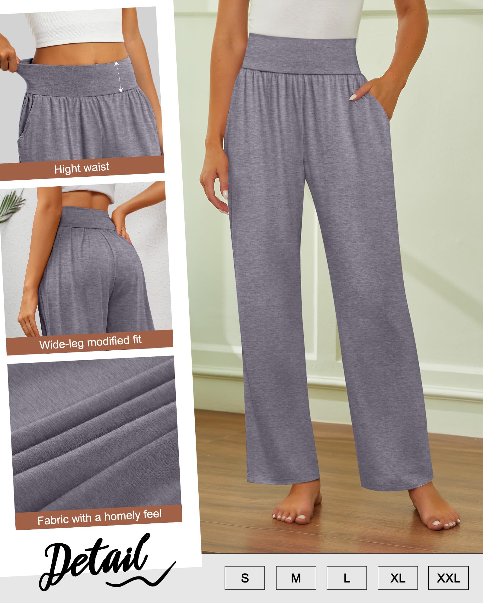 Neer Paquete de 3 Pantalones de Yoga de Pierna Ancha para Mujer Pantalones Cómodos para Estar en Casa con Bolsillos