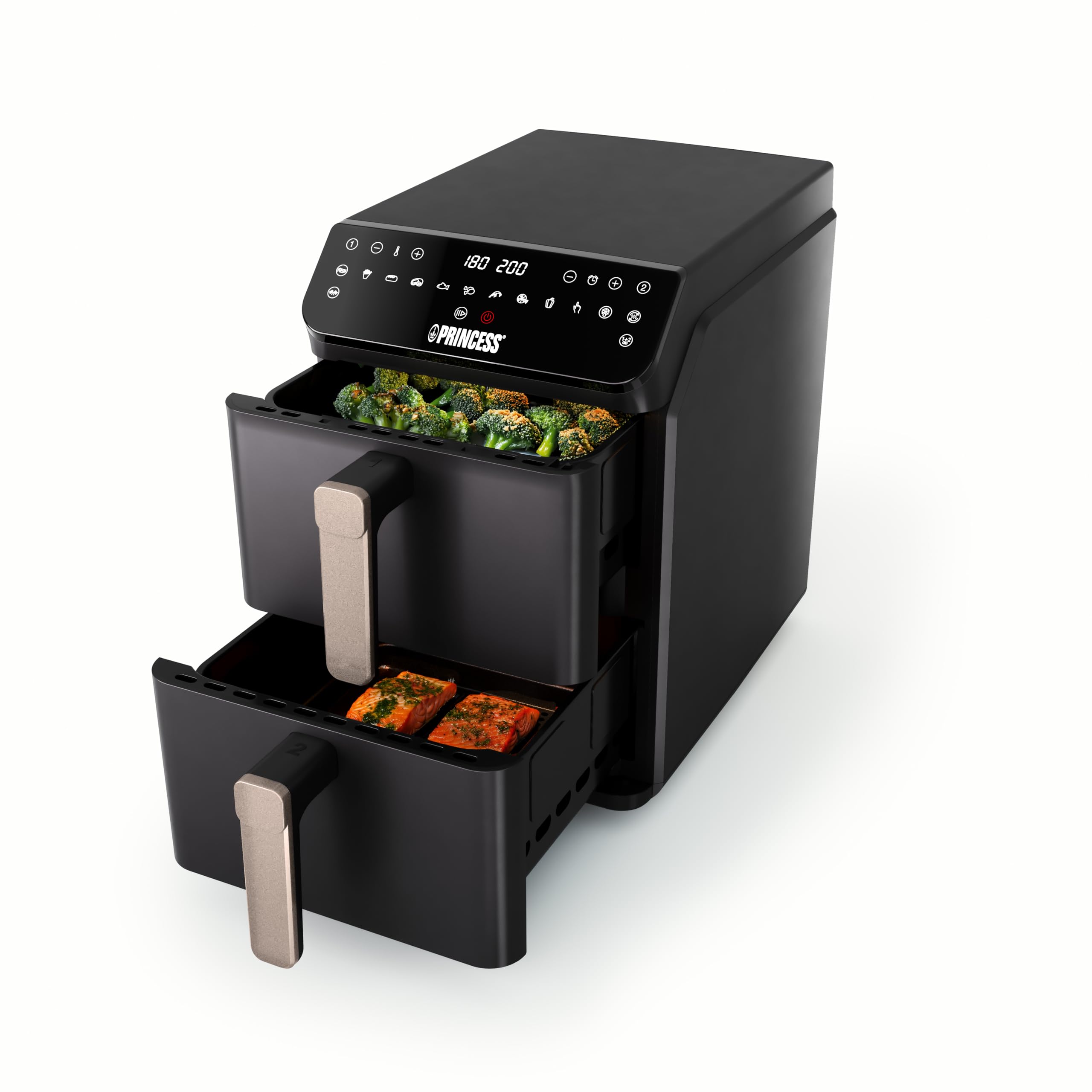 Princess Stack Friggitrice ad Aria, Doppia Friggitrice, 11,2 L, 3000 W, Design Verticale, Funzione Sync, Rivestimento senza PFAS, Nera, 01.182278.01.001