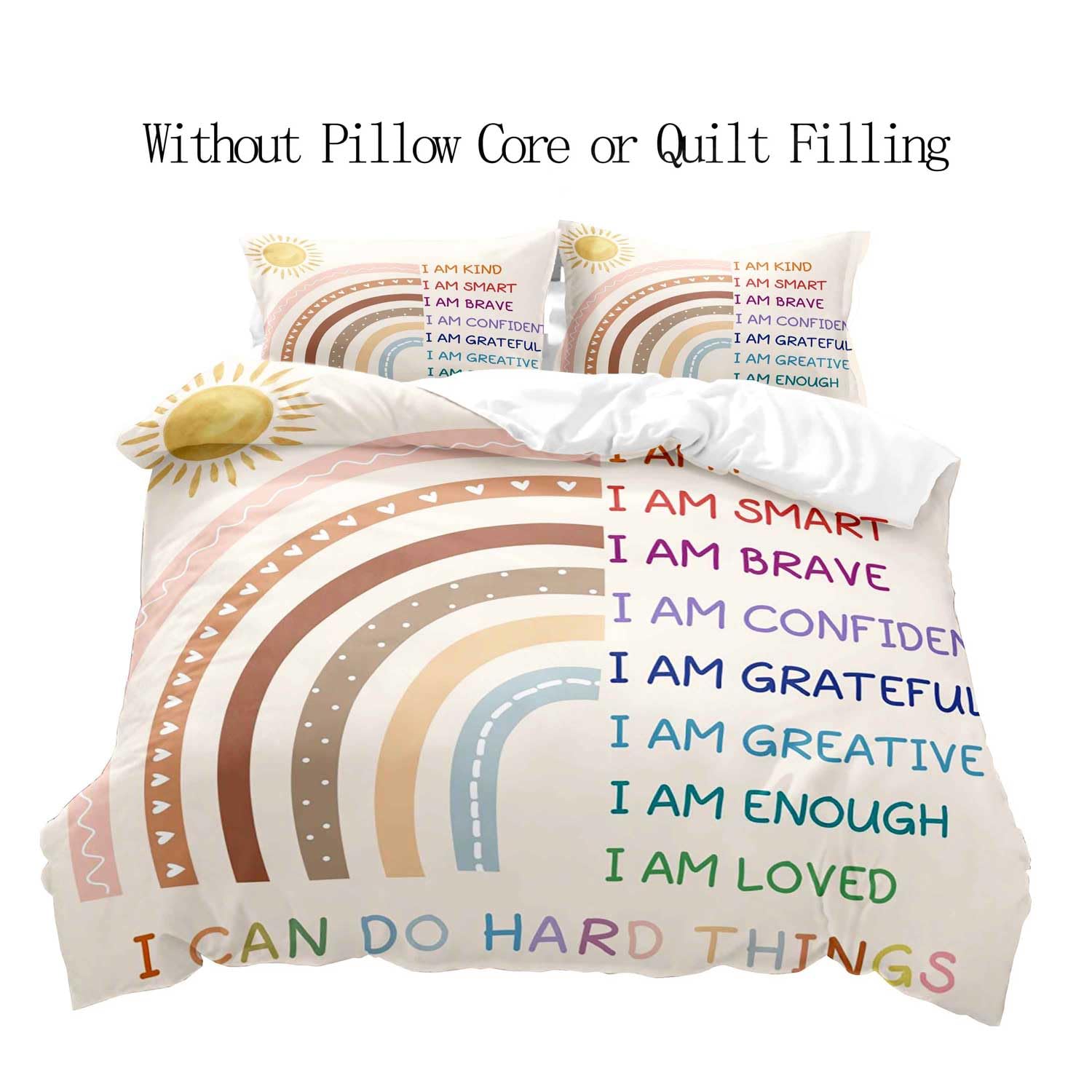 LUVIVIHOME 3PCS Boho Rainbow Duvet Cover Full Bedding Set, Teen Girls Bedding, Cute Colorful Arch Sun Neutral Aesthetic Positive Inspirational Motivational Gifts Kids Comforter Cover, 2 Pillow Cases