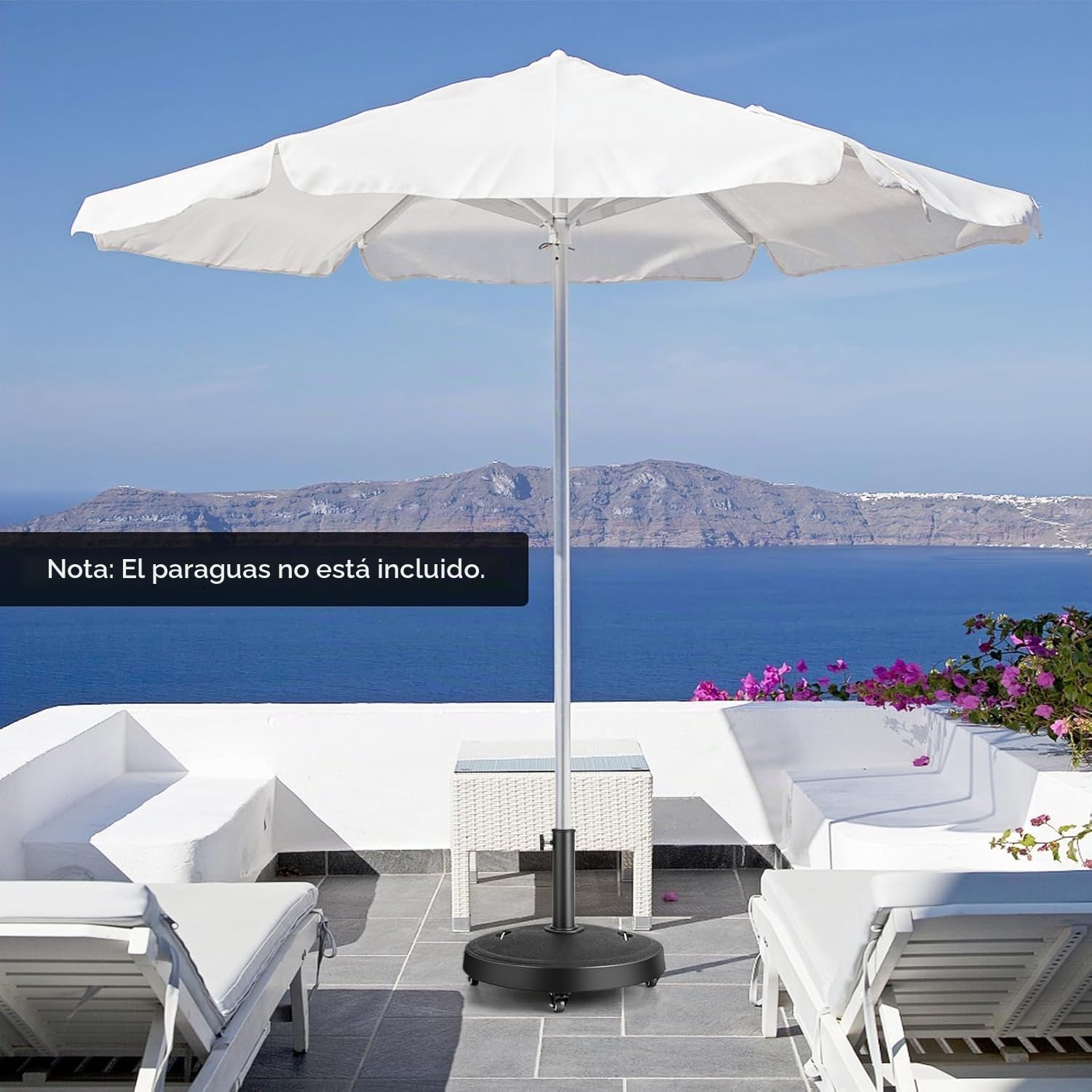 RELAX4LIFE Base Sombrilla Φ52cm con 4 Ruedas con Frenos y 2 Asas Retráctiles para Poste Φ 38/48mm, Pie Sombrilla Terraza Exterior de Resina para Jardín, Patio, Balcón, 52x52x42,5 cm