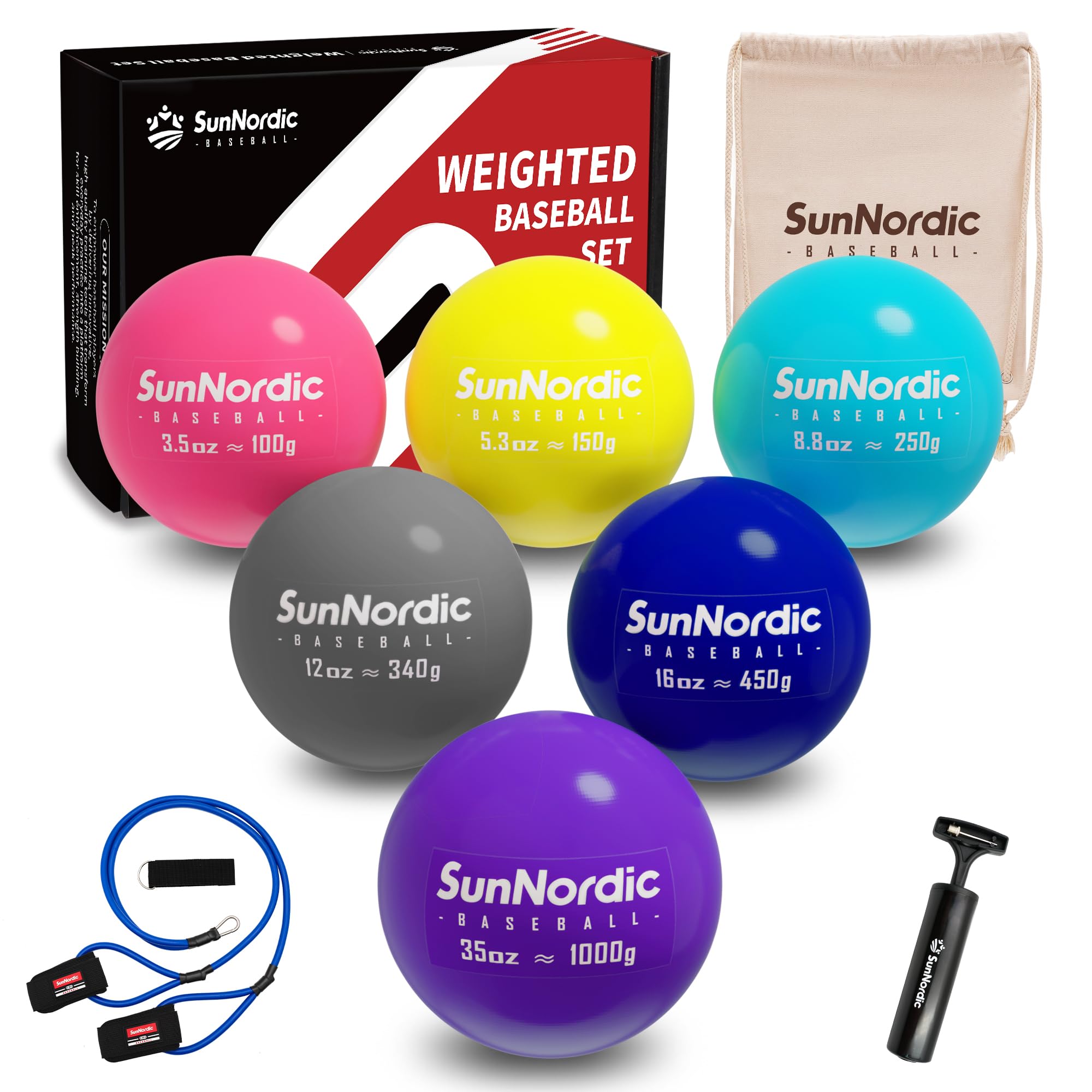 SunNordic Set da baseball pliometrico ponderato 6/9 (3,5-1984,5 g) - Palline da baseball Plyo a peso variabile