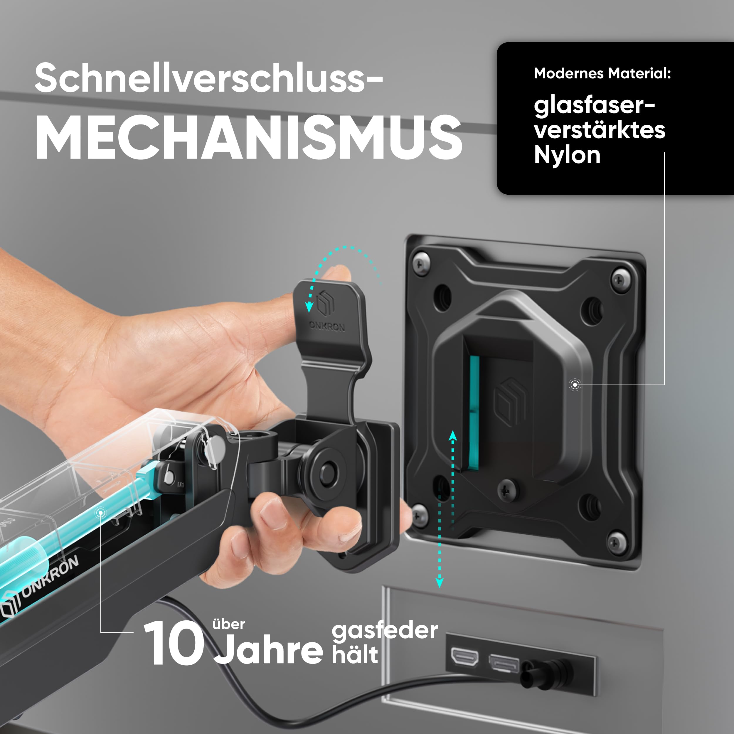 ONKRON Monitor Halterung 3 Monitore für 13-32 Zoll, bis 8 kg pro Arm, Monitorhalterung mit Gasdruckfeder, VESA 75x75-100x100, Triple Monitor Arm Stand drehbar, schwenkbar, neigbar Schwarz G280-B