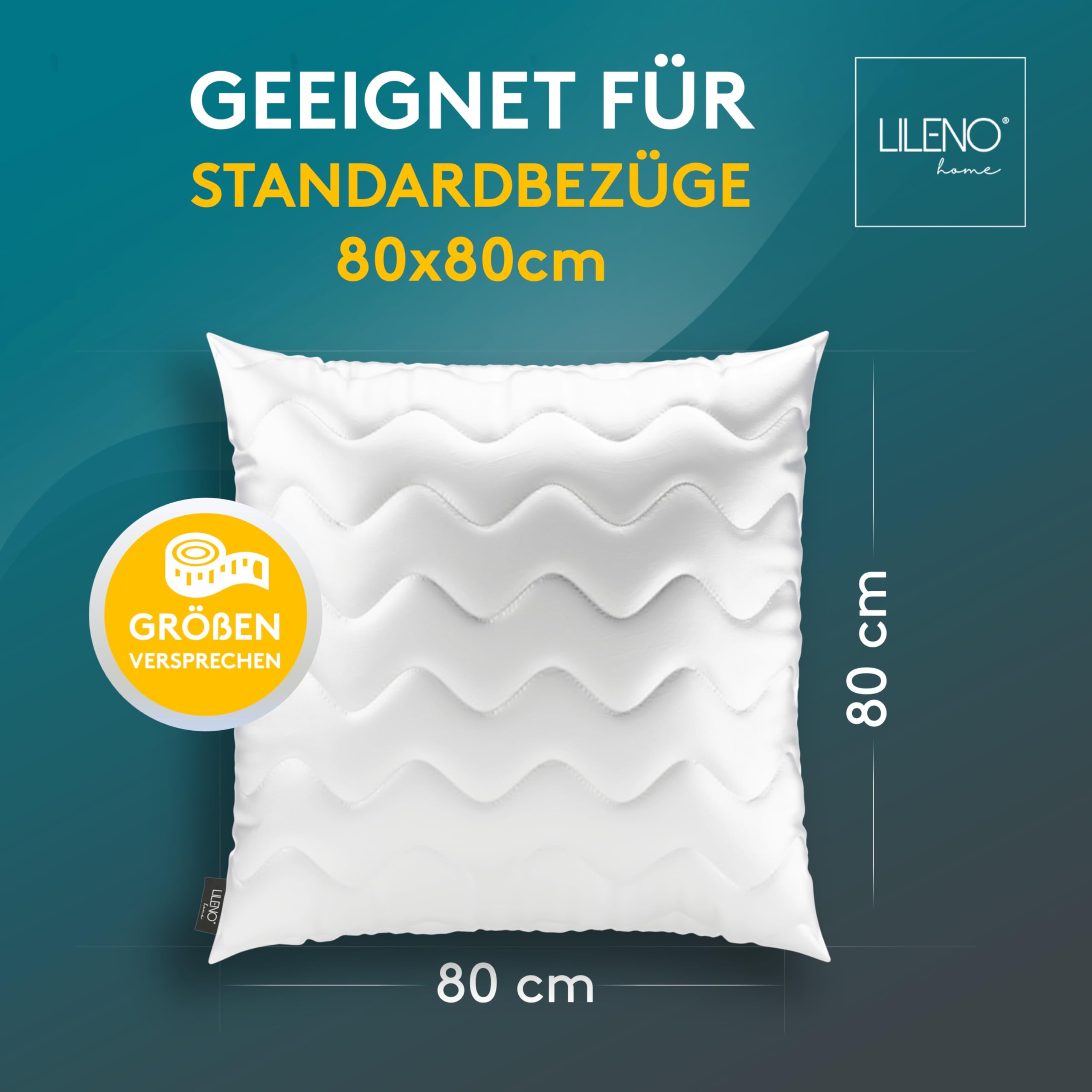 LILENO HOME Kopfkissen 80x80 – 2er Set, Kochfest Bis 95°C, Antibakteriell, Atmungsaktiv, Für Allergiker Geeignet, Öko-Tex 100 Kissen 80x80 2er Pack