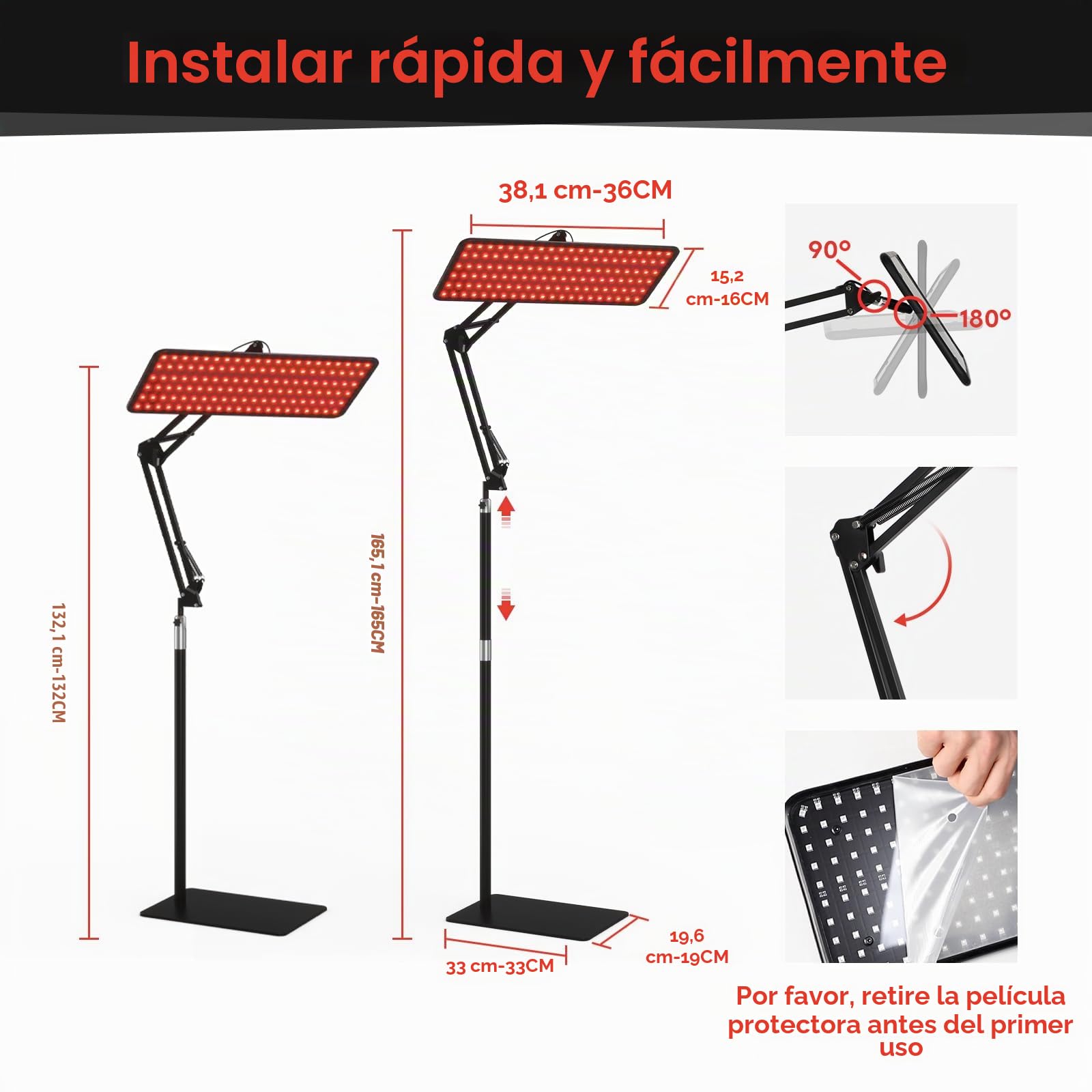 Morfone Lámpara de Luz Roja Cuerpo y el Rostro con 660/850/940 nm - Negro M