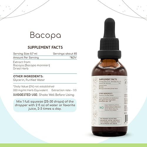 Miniatura 6 de Bacopa B120 USDA - Tintura orgánica  Extracto sin alcohol, gotas de hierbas de alta potencia, relajación, efecto cognitivo positivo  Bacopa orgánica