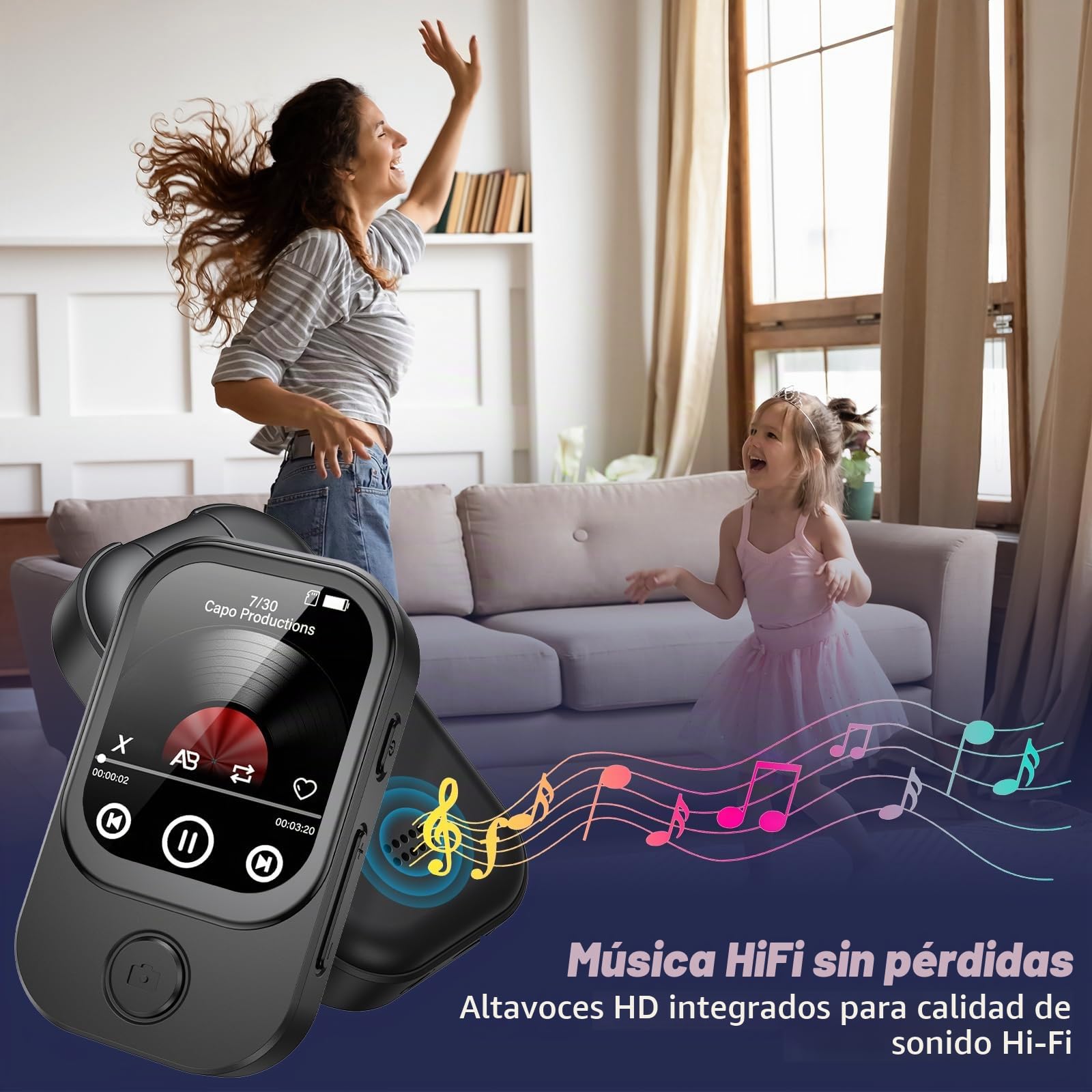 64GB Reproductor MP3 con Bluetooth 5.4, Cámara Abatible de 180°, Mini Reproductor Música Altavoz HD Radio FM Sonido HiFi Ldeal E-Book Podómetro Deportivo