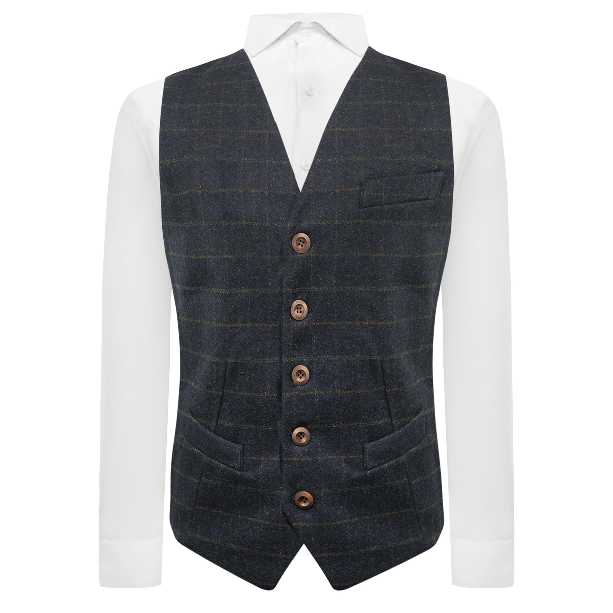 King & Priory Heritage Check Navy Blue Waistcoat - XL | 44in Chest
