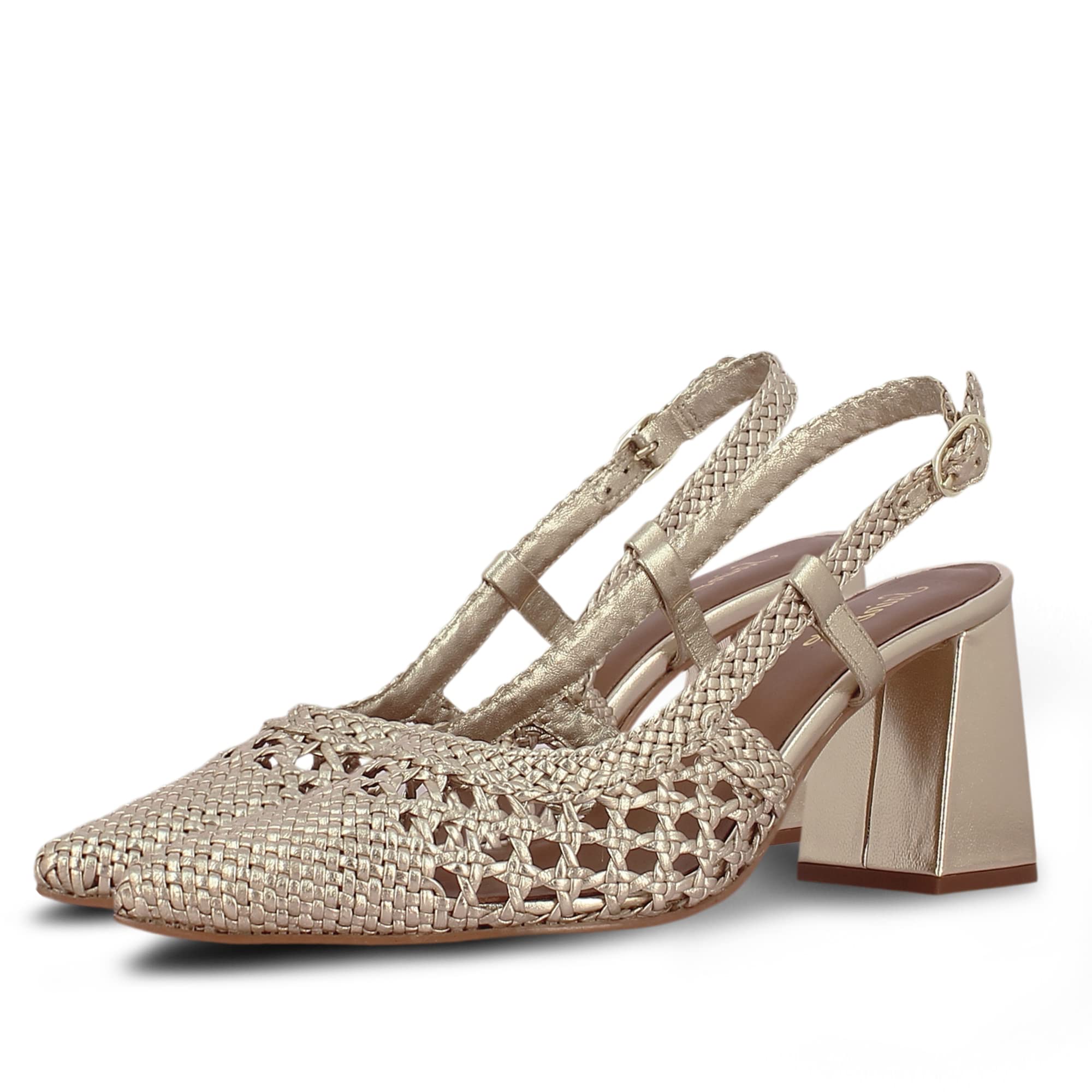 Saint G Platin Hand Woven Leather Sling Back Heels