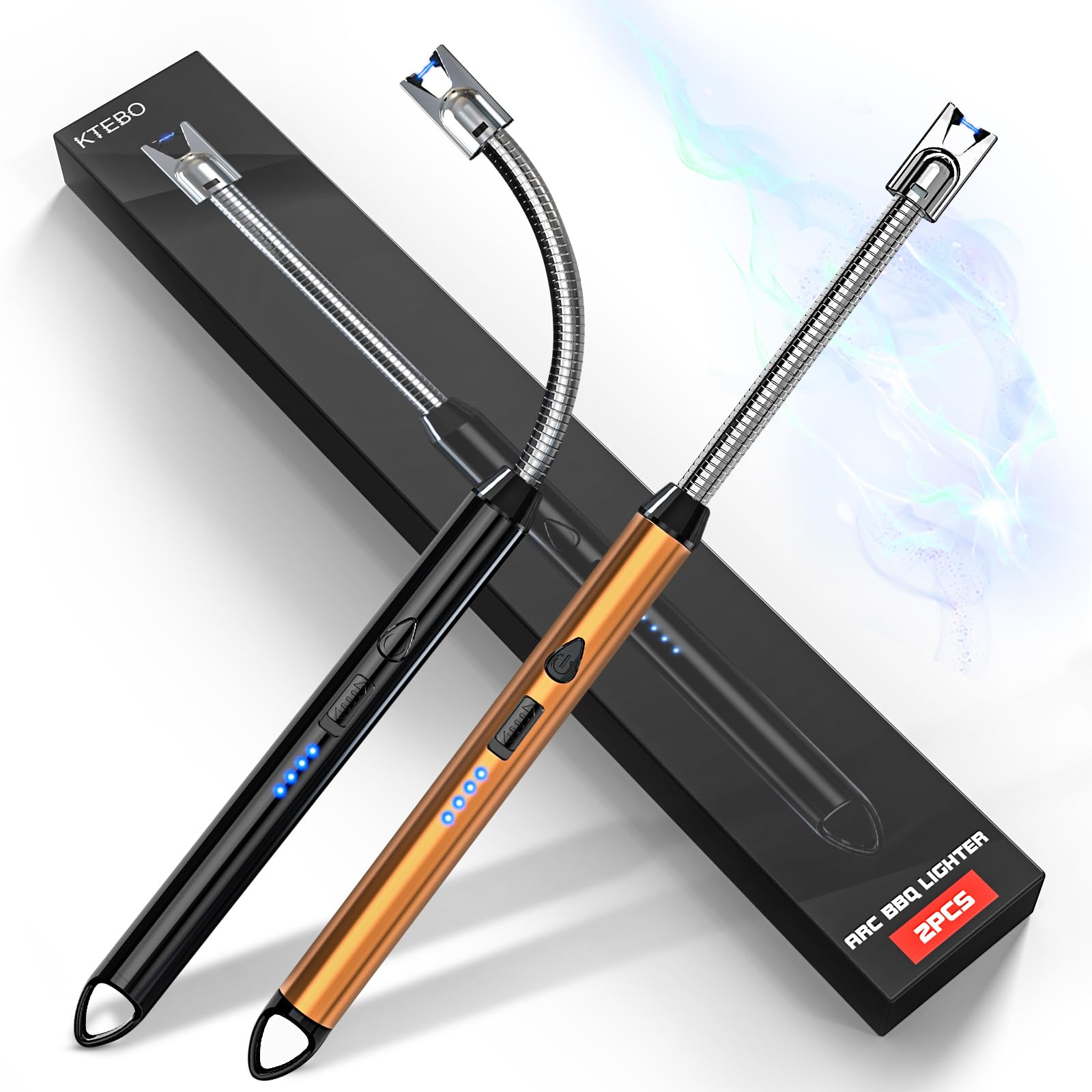 KTEBO 2 Pack Plasma Arc Electric Lighters Rechargeable - USB Long Reach for Scented Candles BBQ Grill Camping