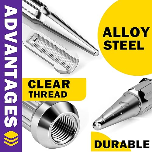 Miniatura 2 de Tuercas de clavija M14 x 1.5, juego de 32 tuercas cromadas con llave para Chevy Silverado 2500hd 3500hd GMC Sierra Yukon Dodge Ram 2500 3500 Ford