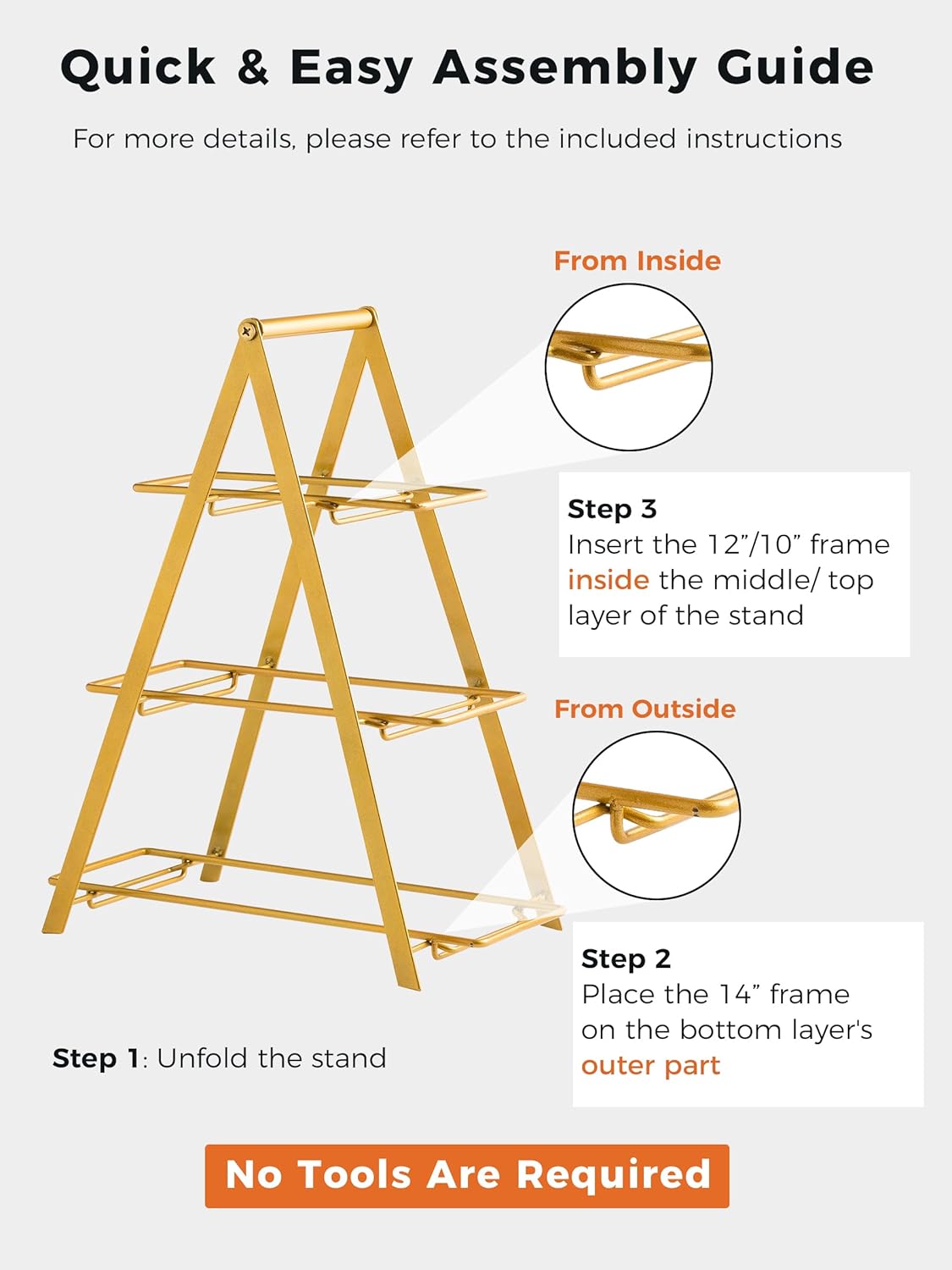 YHOSSEUN 3 Tier Serving Tray, Porcelain Tiered Tray Stand, 10+12+14 Inch Serving Platters and Trays with Collapsible Sturdier Rack, 3 Tiered Serving Stand Dessert Stands