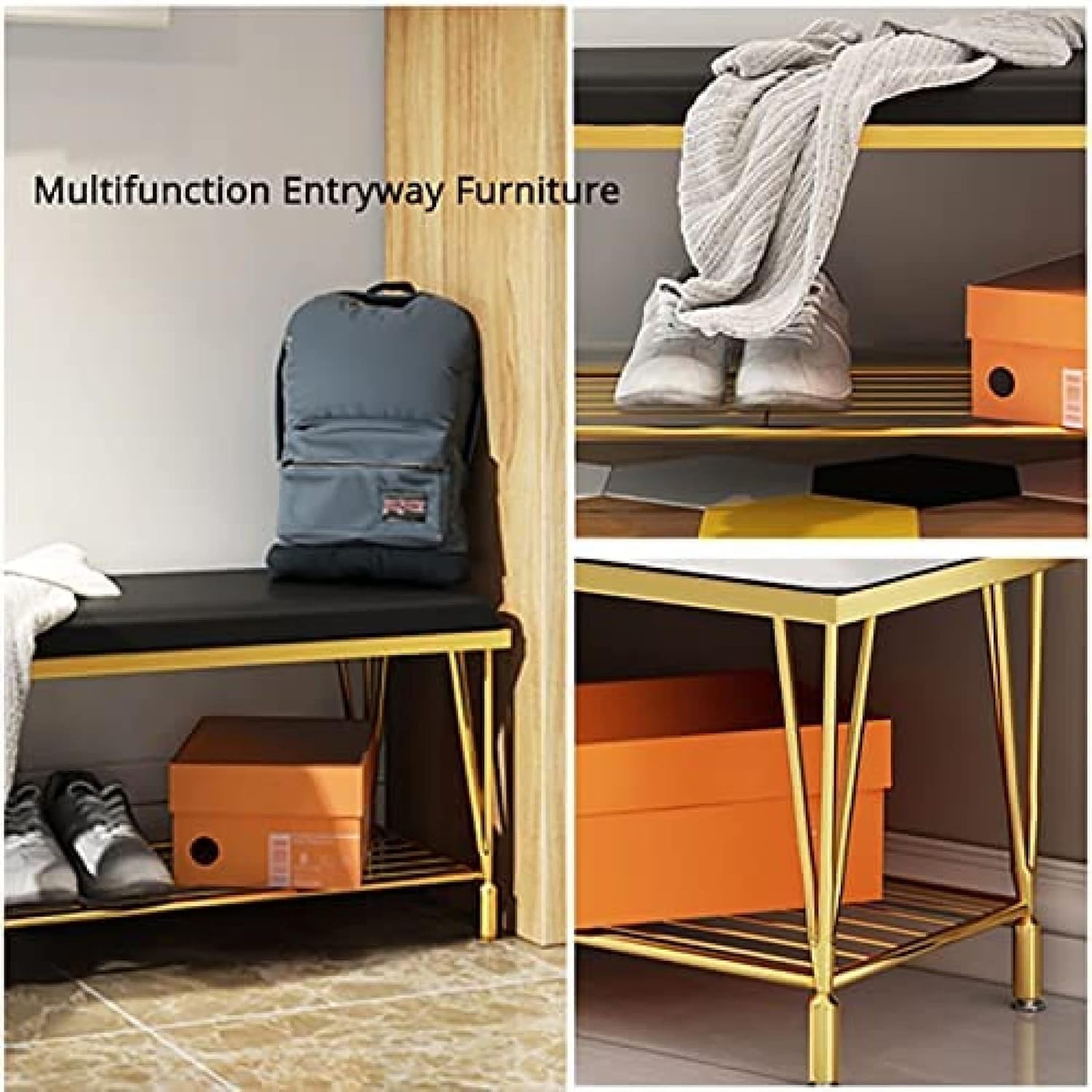 Entryway Bench with Shoe Rack, Comfortable Shoe Storage with Upholstered Seat, Modern Design