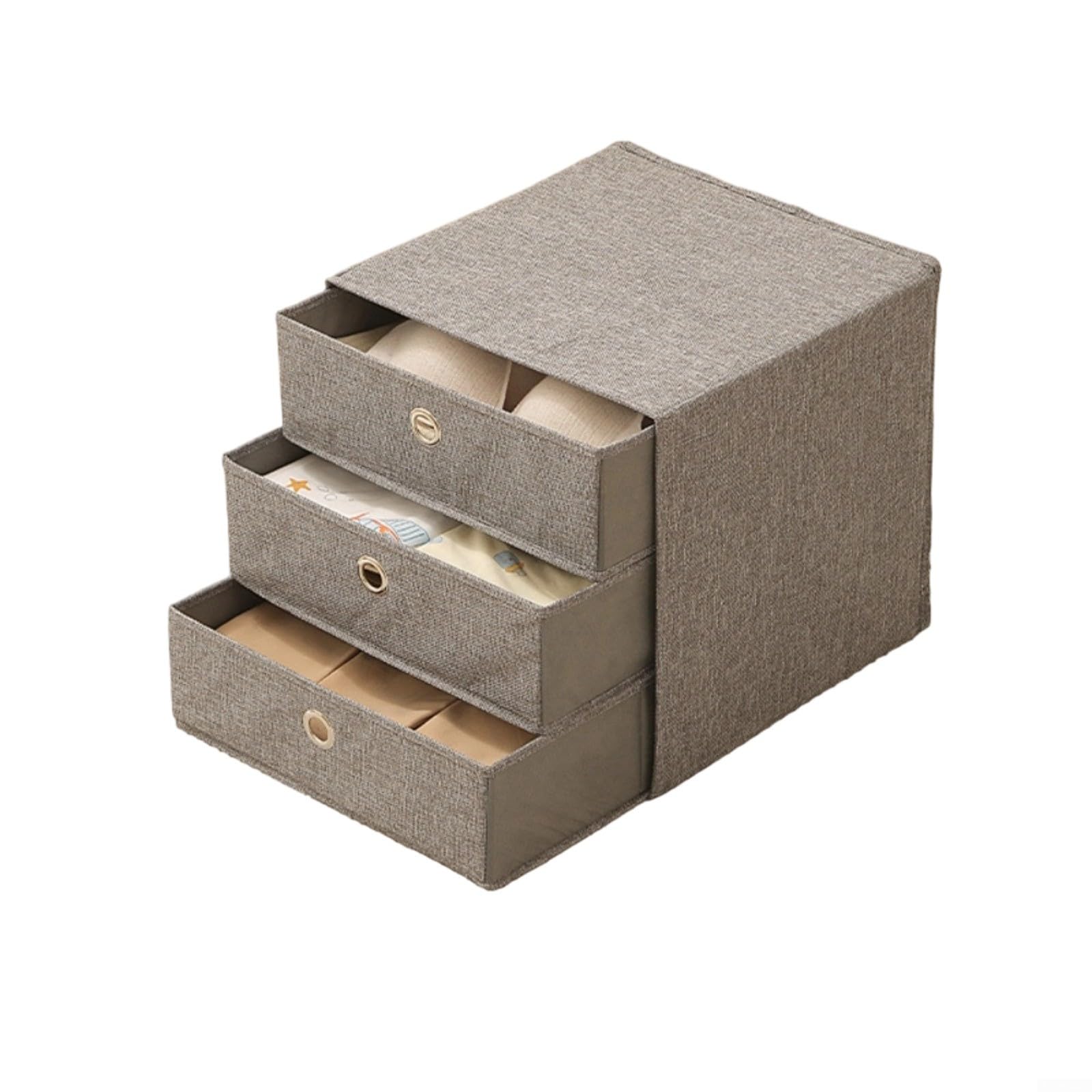 2-teilige, große, stapelbare Aufbewahrungskörbe mit Schubladen und Griffen, Baumwoll-Leinen-Stoff-Organizer-Würfel, 36 x 36 cm, grau-beige, für BHs, Kleidung, Unterwäsche, Schrank und