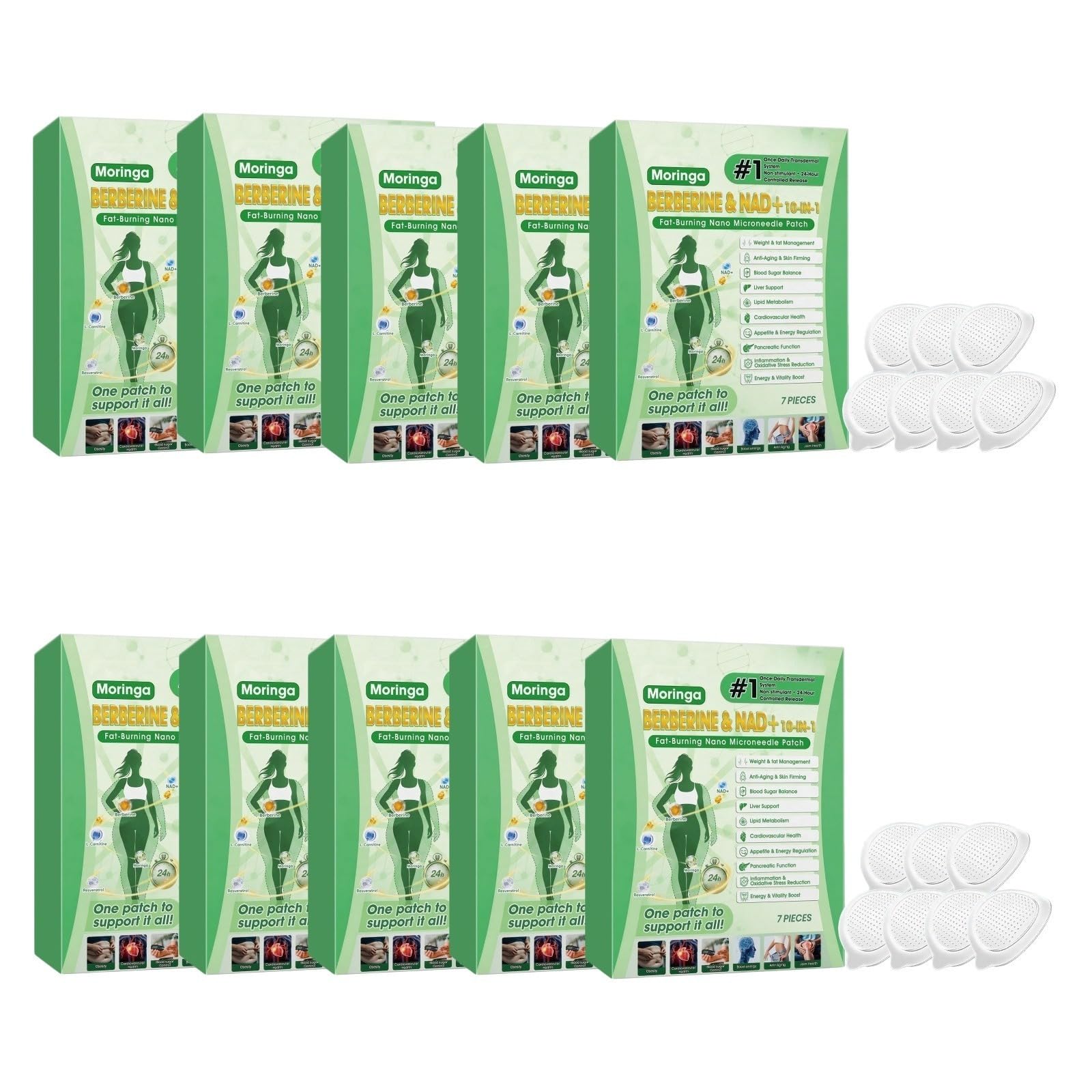 Moringa Berberine Plaster odchudzający 10 w 1, plaster odchudzający Nano Microneedle, przenośny, wygodny i odpowiedni do wszystkich rodzajów skóry, plastry odchudzające, idealne dla mężczyzn i kobiet