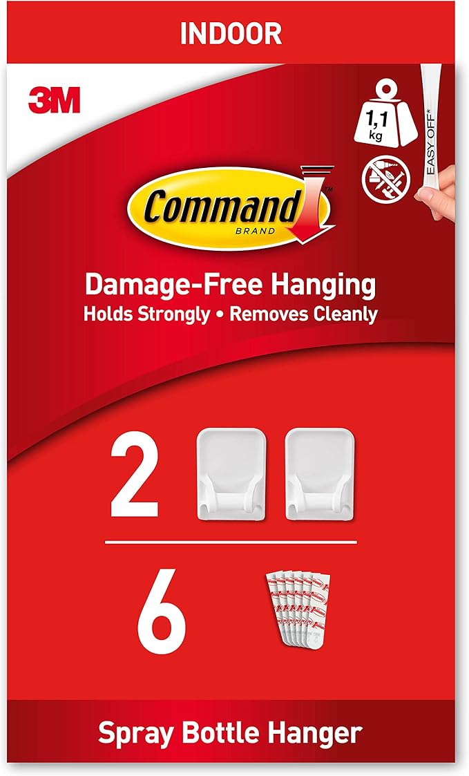 Command Spray Bottle Hanger, 2 Hooks, 6 Strips Ideal for Storing