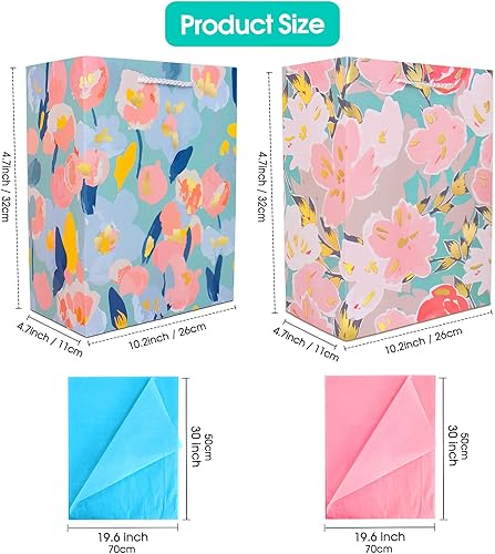 Miniatura 3 de Bolsa de regalo para mujeres y niñas, bolsa de regalo grande con papel de seda, elegante bolsa de regalo de cumpleaños con estampado de flores