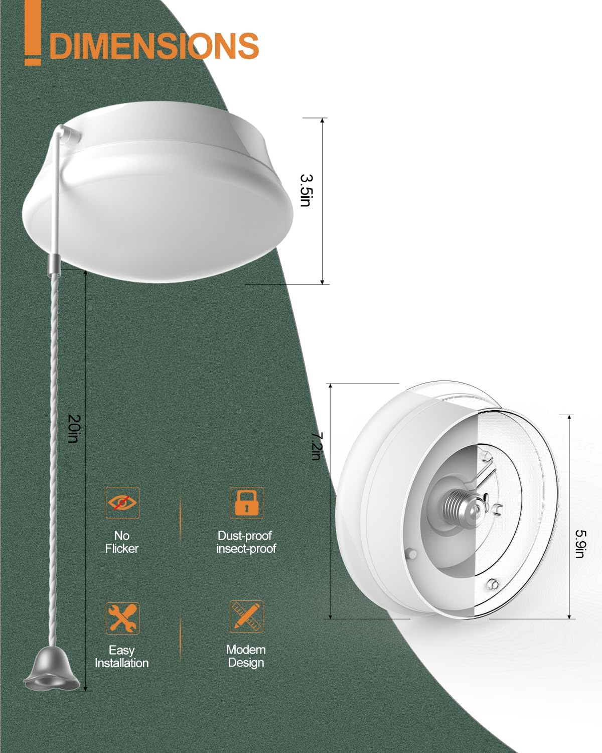 Flush Mount Ceiling Light with Pull Chain Surface Mount LED Light Fixture for Closet, 7 inch 12W 1300lm 125W Equivalent Pull String Light Fixture Ceiling Mount for Laundry, Bedroom, Hallway-4Pack