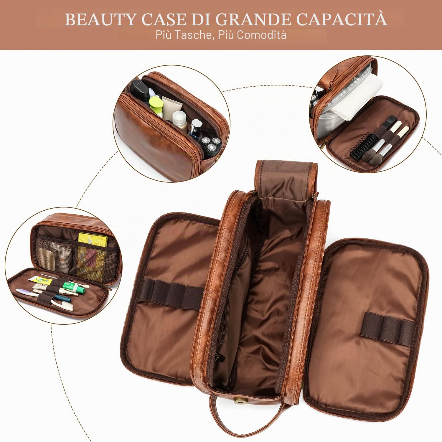 Laripwit Beauty Case Uomo da Viaggio Set da 2 Pezzi Impermeabile in PU Borsa da Toilette Trousse con Maniglia Laterale per Palestra e Lavoro Wash Bag Unisex