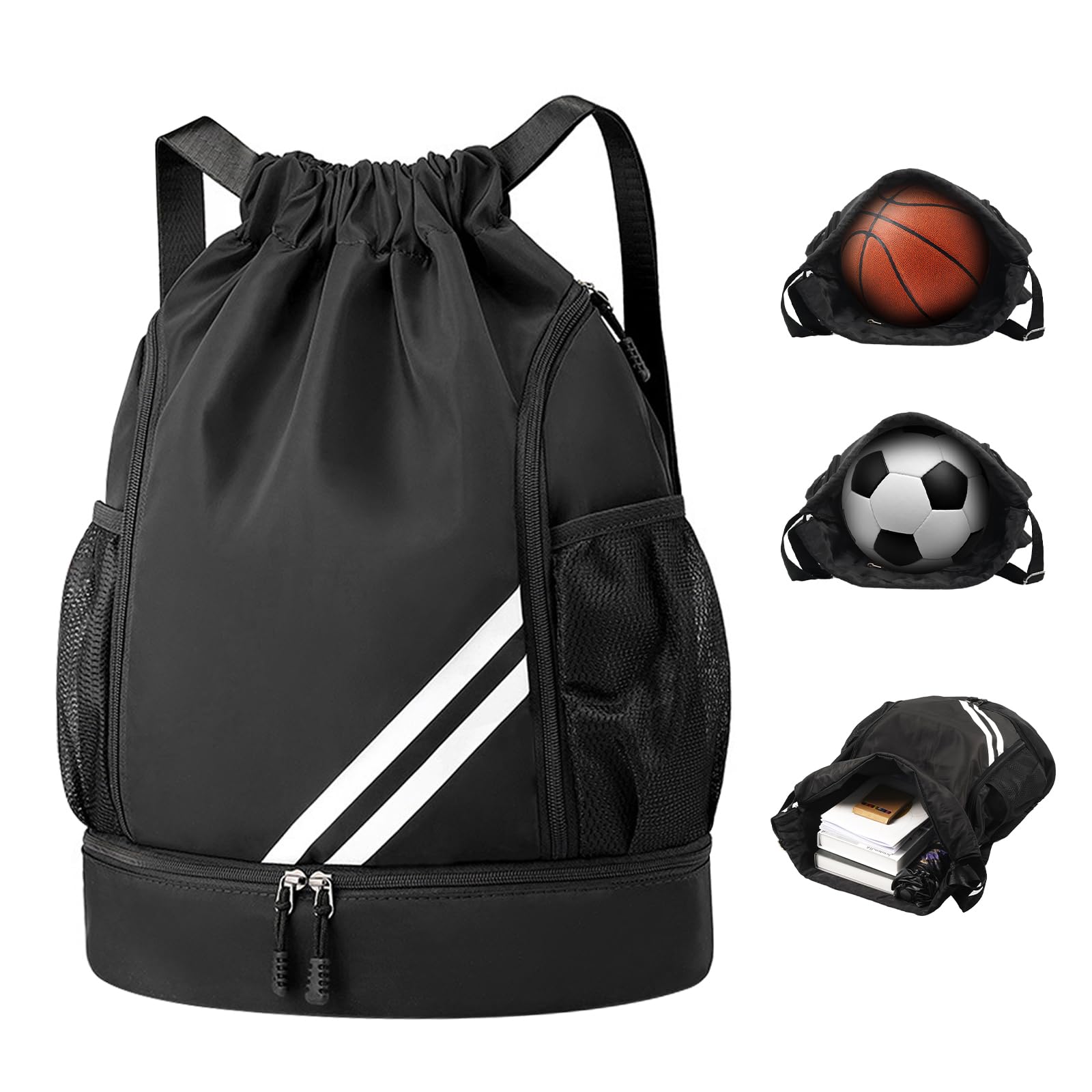 Mochila Cuerdas, Bolsa de Cuerdas Hombre, Mochila con Cordón Mujer, Mochila Deportiva con Bolsillo Lateral, para Deporte, Escolar, Senderismo, Gimnasio, Viaje, Playa