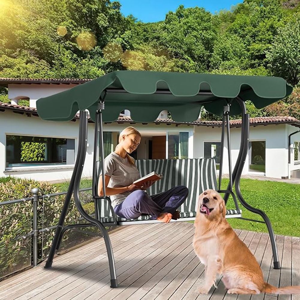 Auvent de Rechange 210 x 145 cm pour Balançoire Extérieur, Toit de Remplacement de Balancelle Jardin 3 Places Imperméable Anti-UV pour Patio(Black)