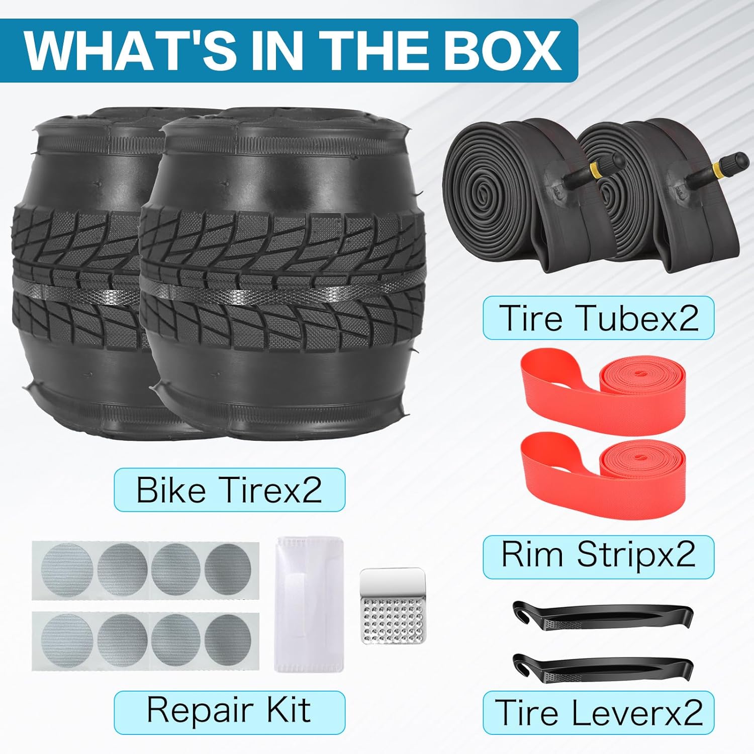 20/24/26 Inch Bike Tire, 20x1.75/24x1.75/26x1.75 Foldable Bicycle Tires & Tubes, 32mm Schrader Valve with Repair Kit, Rim Strip, Levers for MTB, Hybrid, Commuter, BMX Bicycles