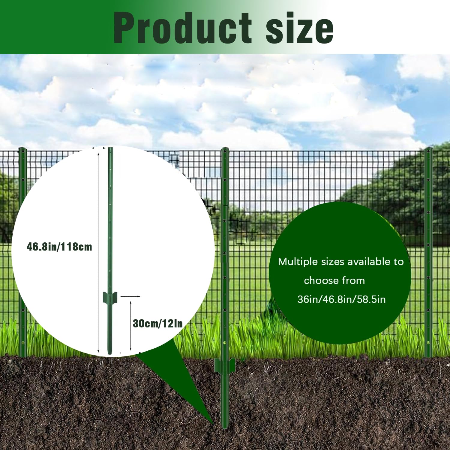 U-Pfosten Zaun 118cm, 10 Stück Robuste Stahl Zaunpfosten ohne Graben, Langlebige Metallpfosten für Drahtzäune, Garten, Hof & Außenbereich（10）