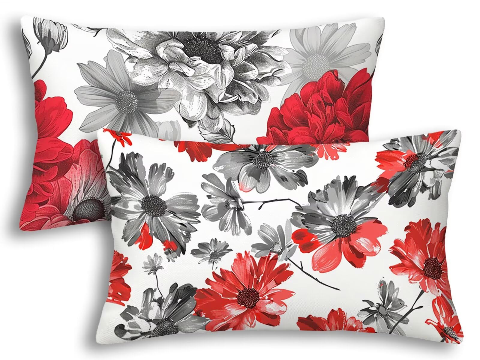 Taie oreiller 40x80 gris lot de 2 avec motif fleur rectangulaire pour salon