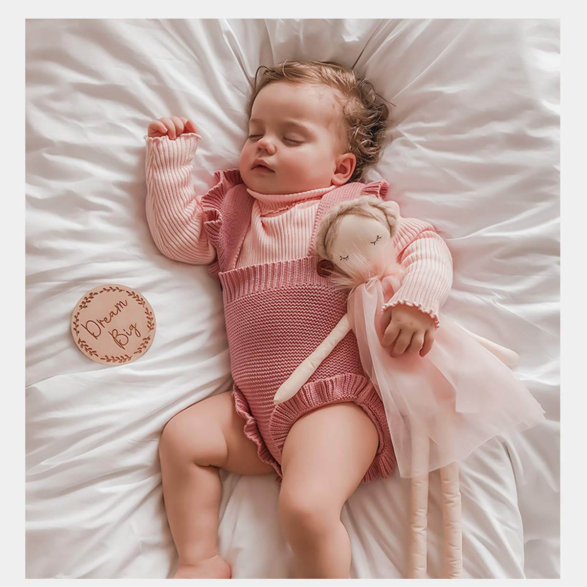 Symunnia Newborn Baby Girl Romper Infant Solid Ruffles Bodysuits Toddler Knit Tank Button Jumpsuit (0-6months,Pink)