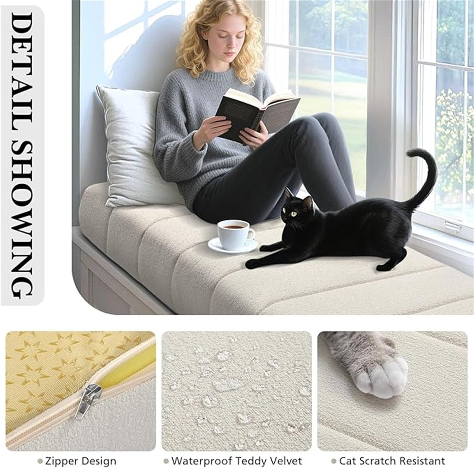 Cuscino spesso per panca, resistente ai graffi per gatti, fondo antiscivolo, per interni ed esterni, ideale per davanzale, sgabello per pianoforte, veranda, patio, mobili da giardino