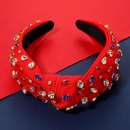 Vista 85 de NVENF Diademas anudadas con diamantes de imitación para mujer, diademas con cuentas de cristal, diadema con nudo superior, diademas de moda