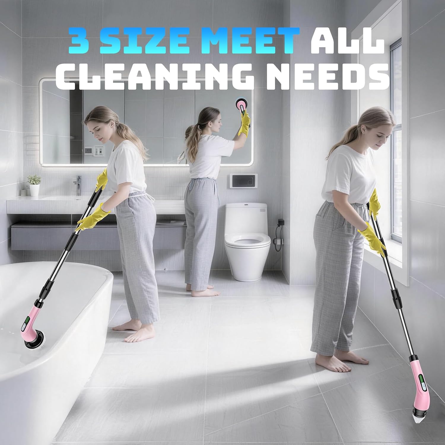 Electric Spin Scrubber for Cleaning Bathroom: Cordless Power Shower Scrubber - Electric Cleaning Brush for Tile Tub - Pink