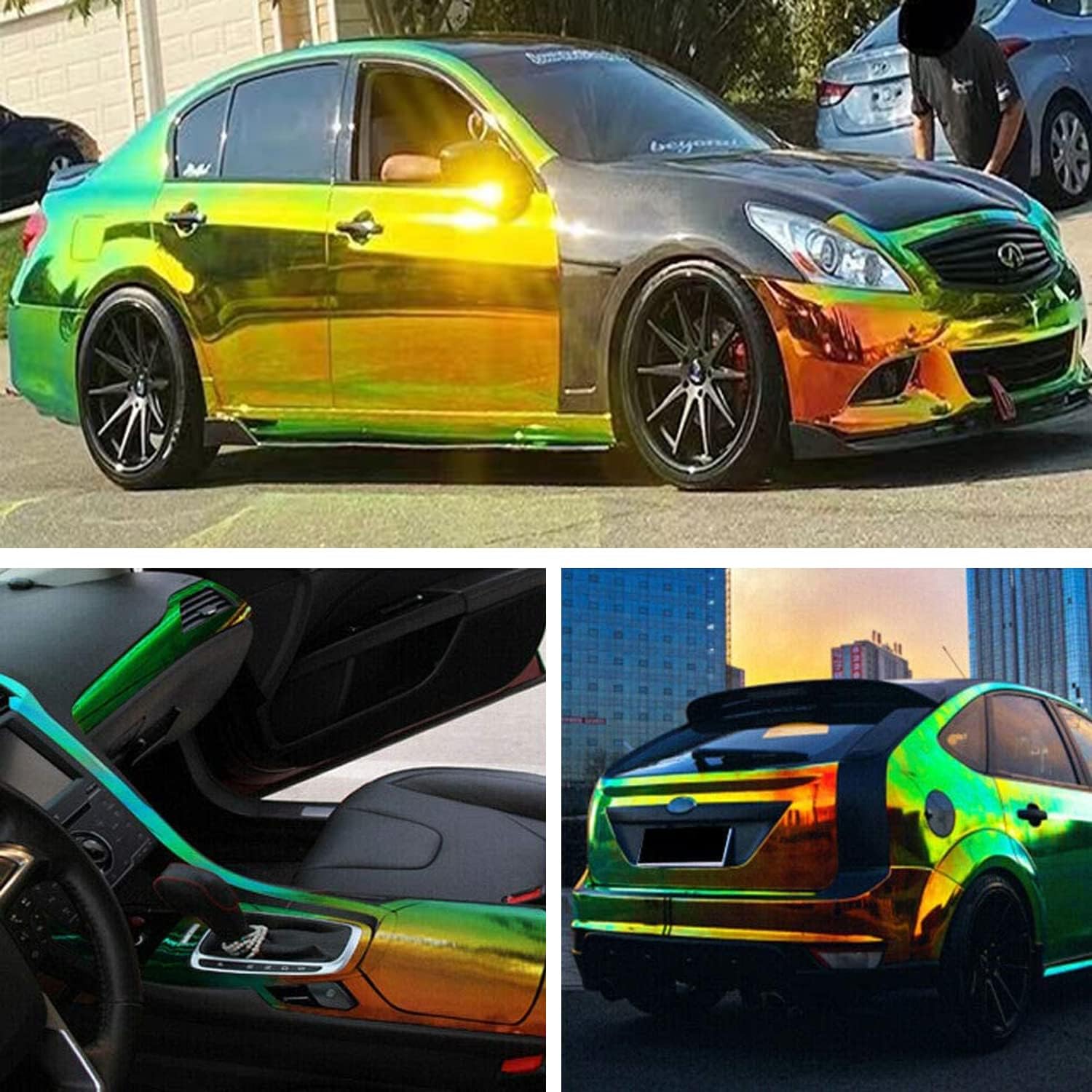 XhuangTech Holographic Rainbow Neo Chrome Car Vinyl Wrap Gloss Air Bubble Free Adhesive Decal Sticker Film Sheet DIY (Black, 53" x 19.68" ?135CM x 50CM)