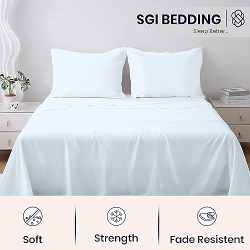 Miniatura 3 de SGI bedding Juego de sábanas de 600 hilos de 4 piezas, 100% algodón egipcio, tamaño King, con bolsillo profundo de 15 pulgadas, sábanas de lujo