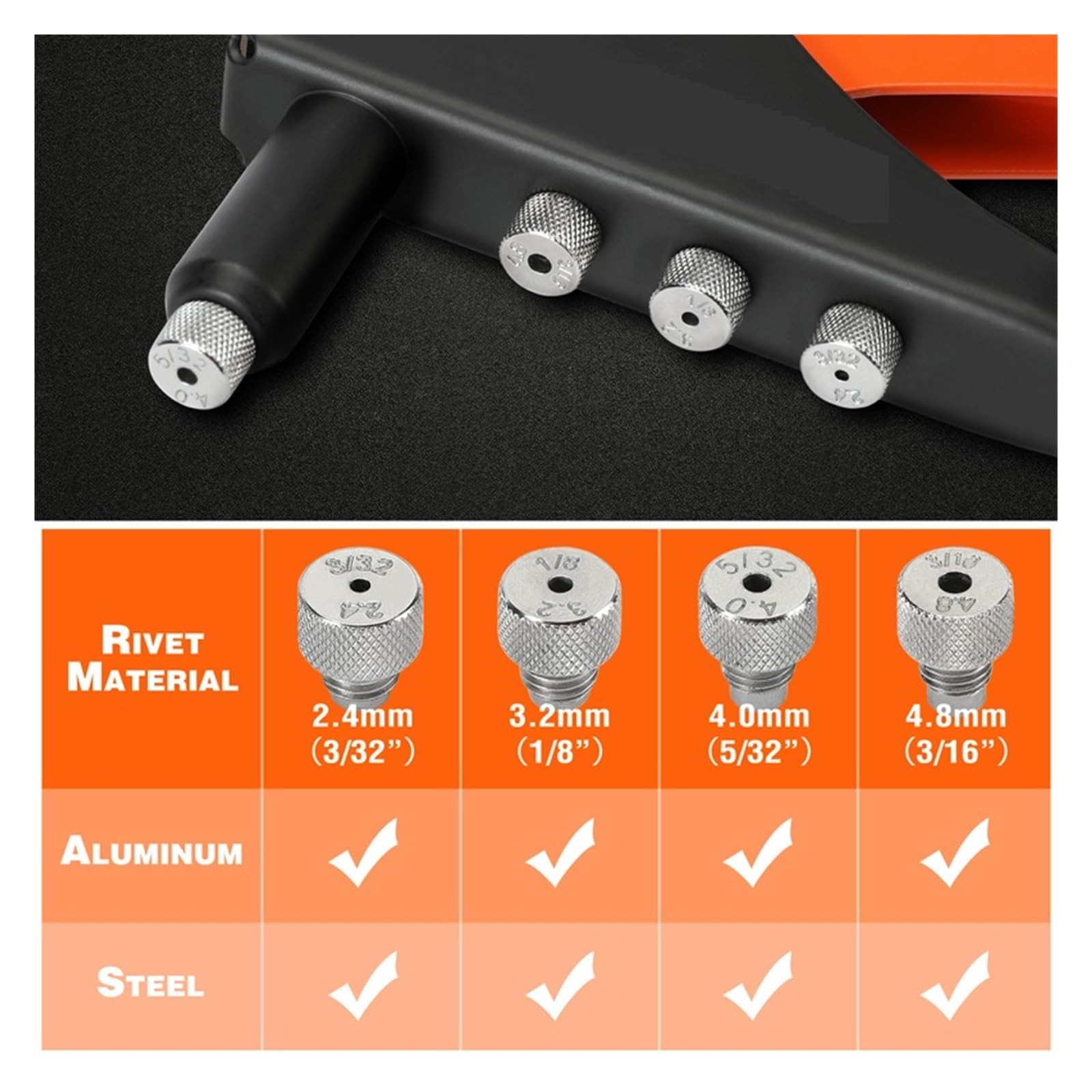 Zestaw Narzędzi Ręcznych Nitownic Profesjonalny Ręczny Pistolet Do Nitów Naprawa Domu I Majsterkowanie Z 200 Nitami 2.4mm 3.2mm 4.0mm .8mm,Narzędzie do Naprawy Montażu