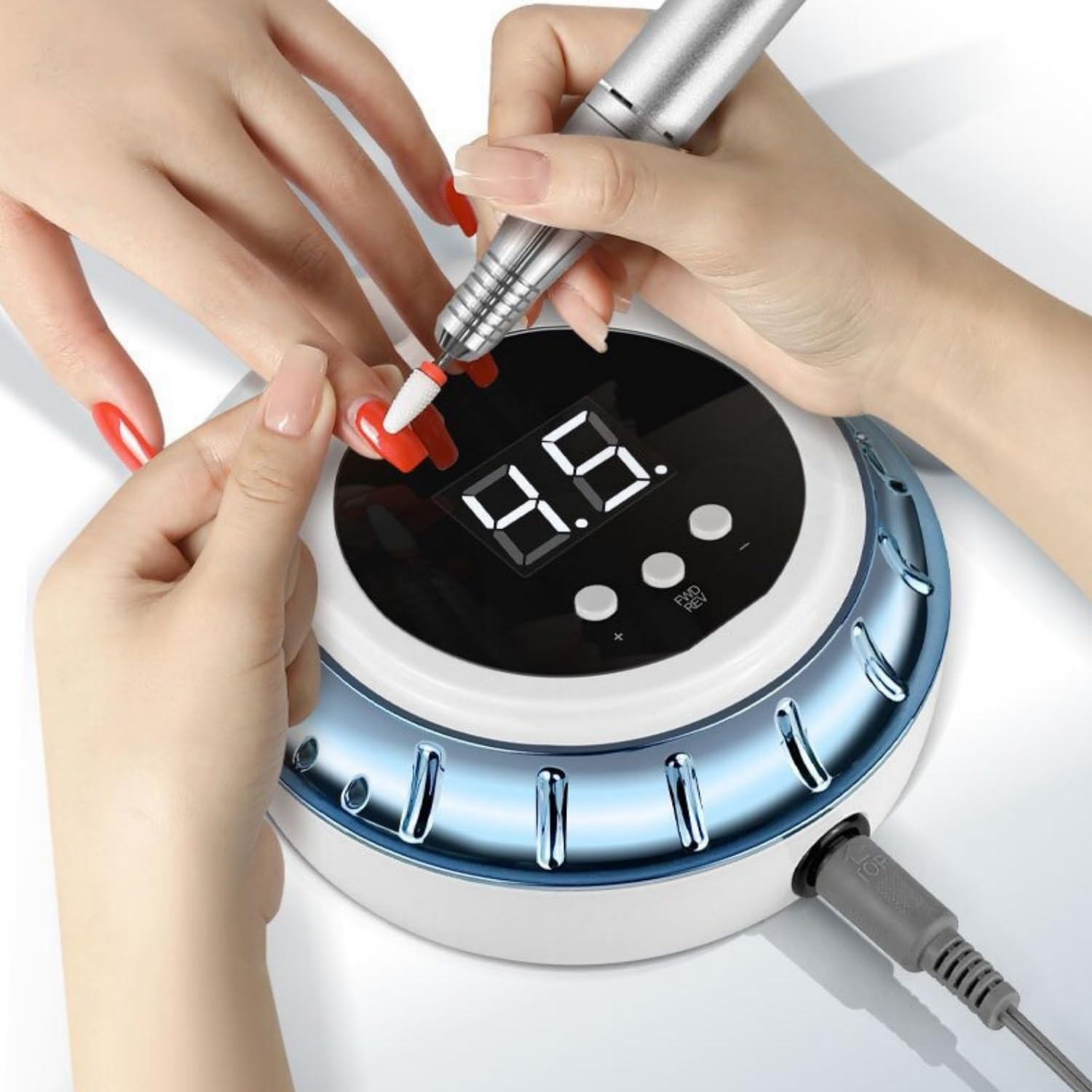 Fresa per Unghie Professionale Portatile 45000 Giri Lima per Unghie Elettrica con 6 Punte e Velocità Regolabile per Acriliche Gel, DIY Manicure Pedicure Salone Casa-Grey