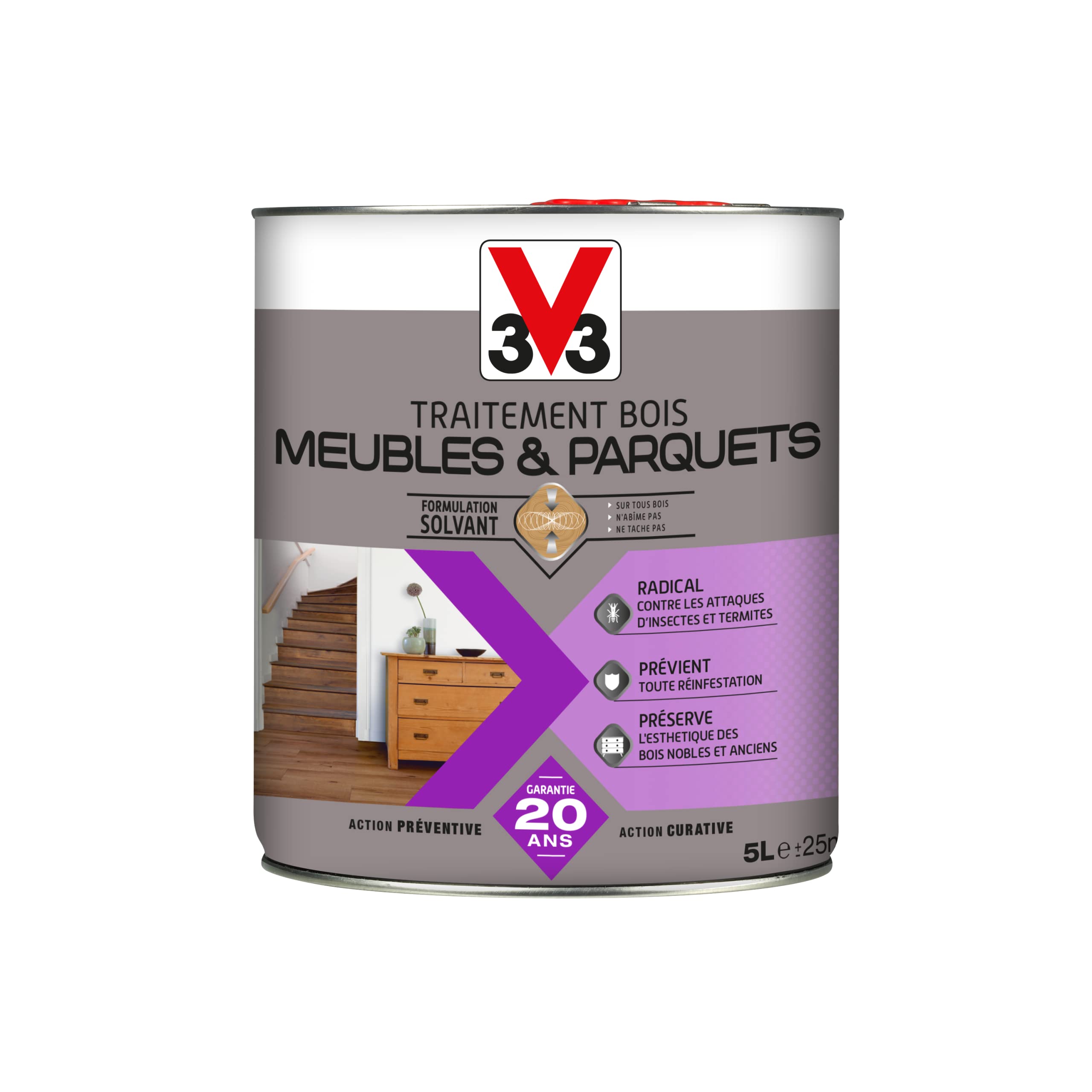 V33 Traitement bois meubles & parquets, Incolore 5L