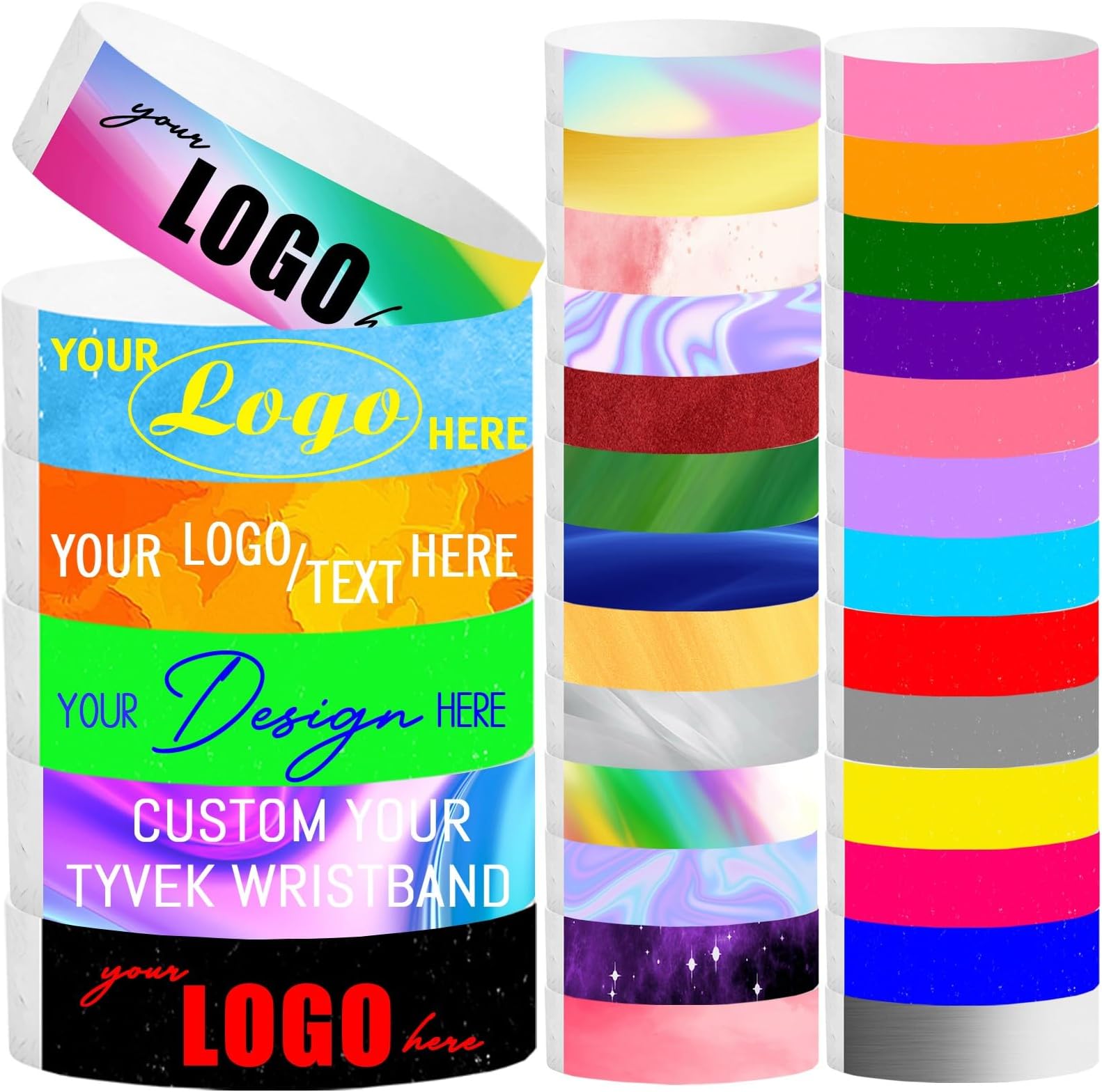 Custom Wristbands - Printed Tyvek Personalized Wristbands - Add Any Text Logo and Image,Customized wrist bands Bracelets for Events Party Concert Festival VIP Security Admission