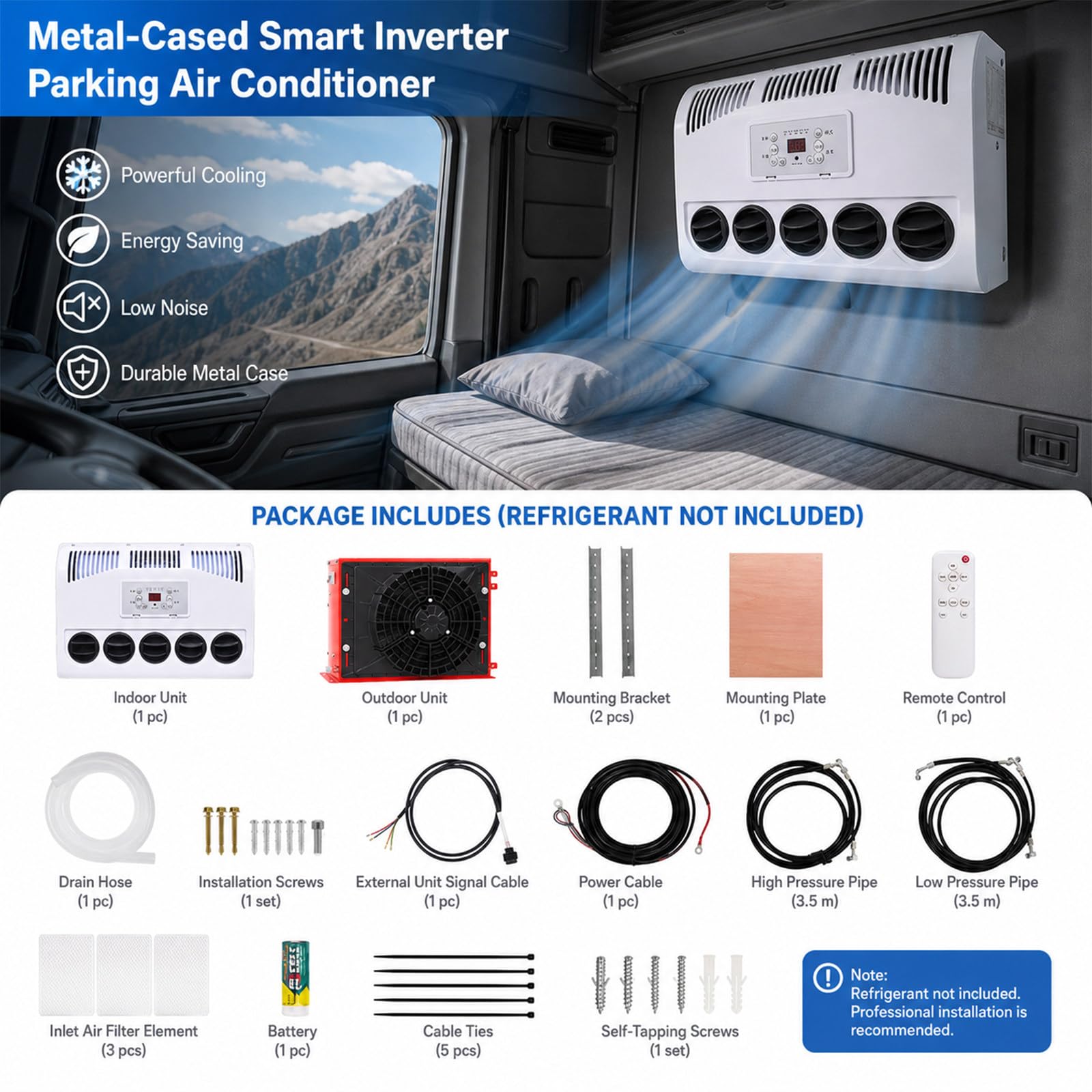 Condizionatore d'Aria per Camper,per Cabina Camion 12v/24v Kit di Climatizzazione Split, Soluzione di Raffreddamento Perfetta per Le Ampie Cabine Letto dei Camion Red-24V
