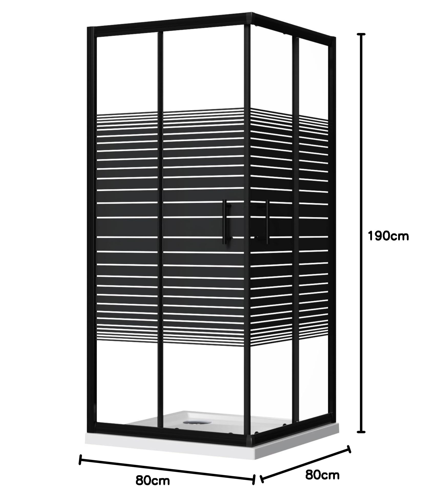 ZIK - Box Doccia 80x80 Angolare 2 Lati Nero (Altezza 190) Cabina Doccia Completa in Vetro Temperato 6mm Reversibile, Box Doccia Completo con Porta Scorrevole, Tutti i Componenti sono Inclusi