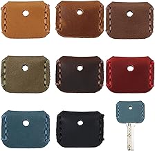 GLOBLELAND 8Pcs 8Colors Leather Key Cap Covers Key Sleeve Vintage Key Ring Holder Keychain Key Fod Protector Vintage Leather Key Cover Protective Key Case Key Ring Pouch Head Key Cover for Broken Key
